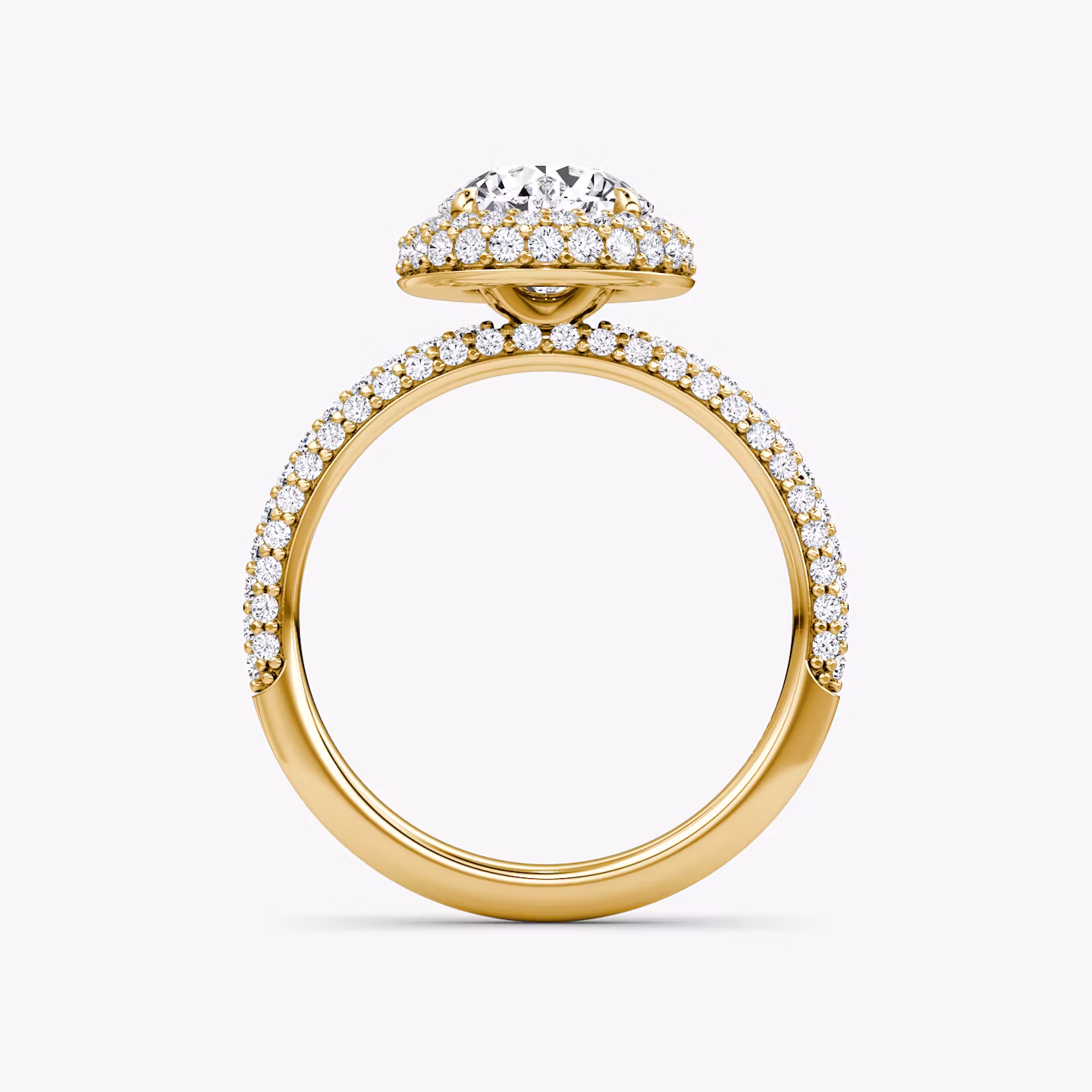 The Halo Dome | Round Brilliant | 18k | Yellow Gold | bandAccent: Pavé | caratWeight: 1.0ct | diamondOrientation: vertical