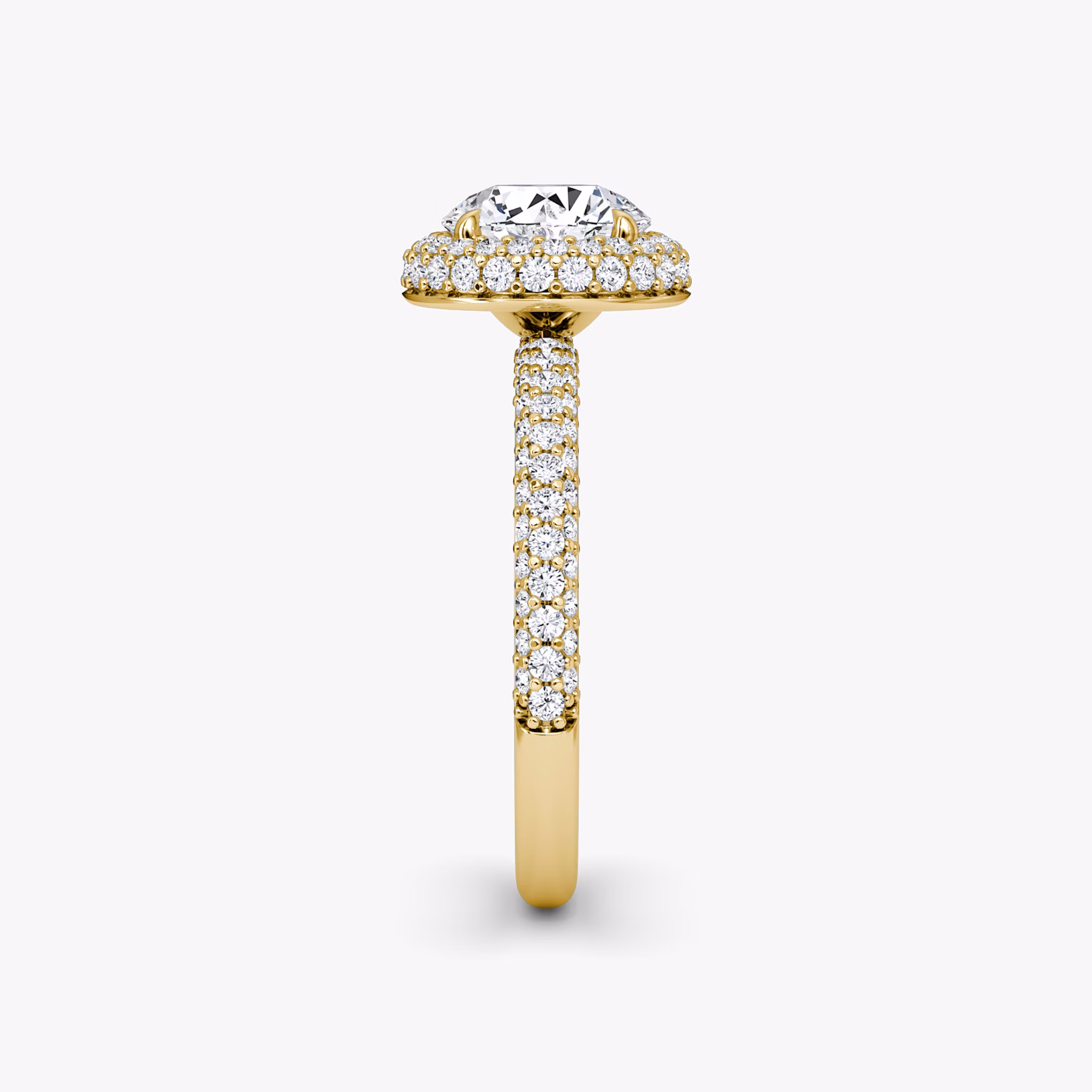The Halo Dome | Round Brilliant | 18k | Yellow Gold | bandAccent: Pavé | caratWeight: other | diamondOrientation: vertical