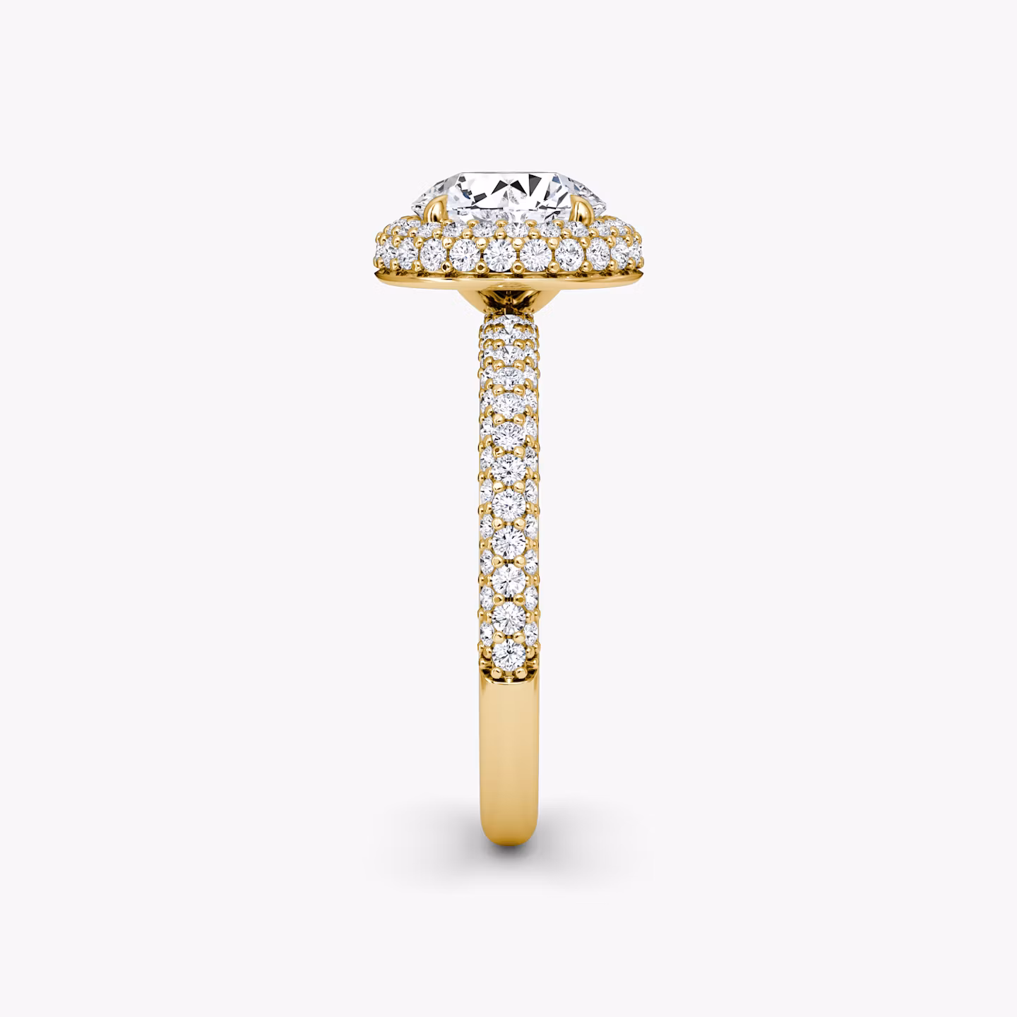 The Halo Dome | Round Brilliant | 18k | Yellow Gold | bandAccent: Pavé | caratWeight: 1.0ct | diamondOrientation: vertical