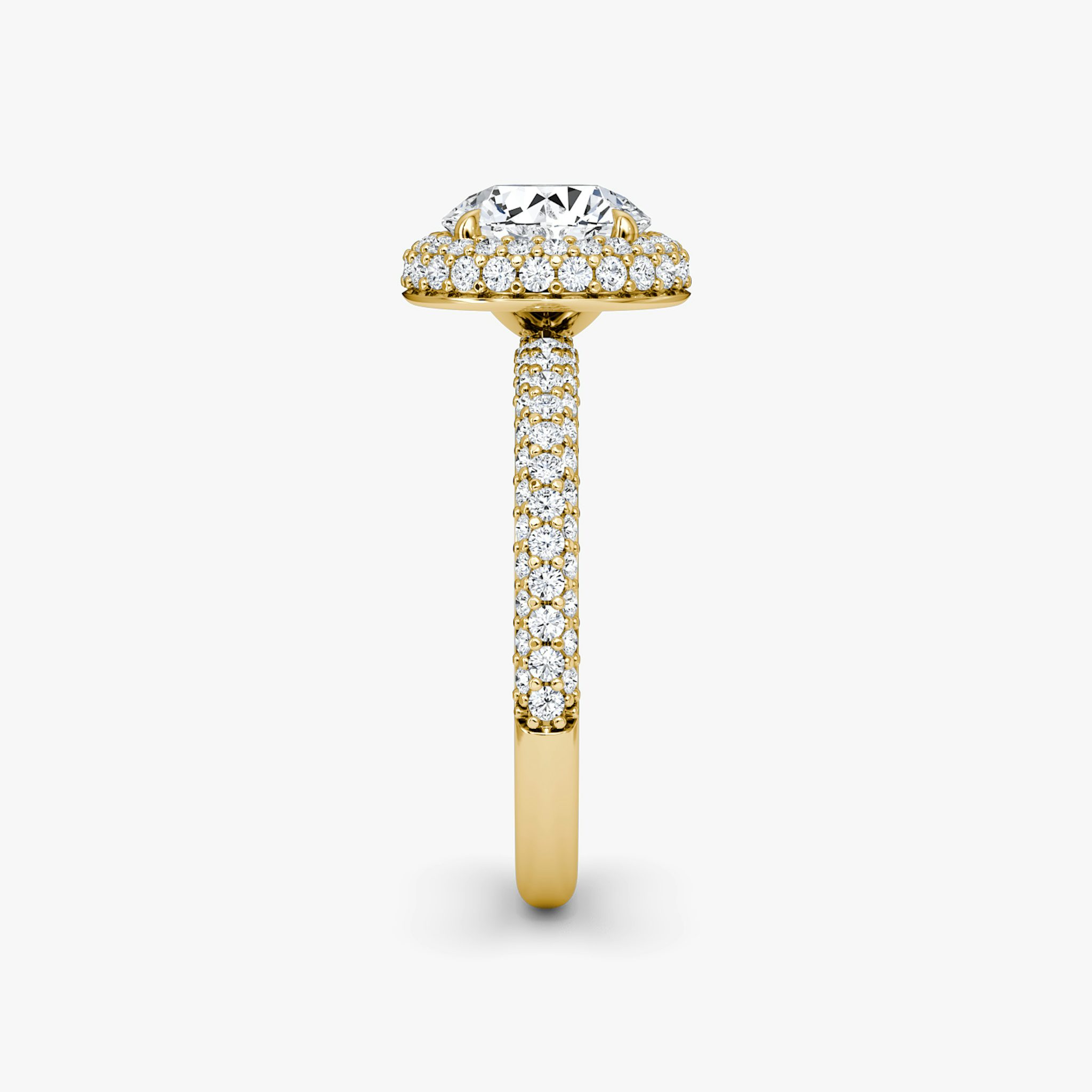 The Halo Dome | Round Brilliant | 18k | Yellow Gold | bandAccent: Pavé | caratWeight: other | diamondOrientation: vertical