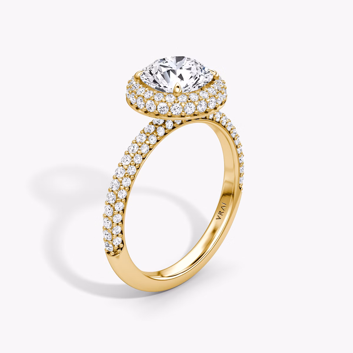 The Halo Dome | Round Brilliant | 18k | Yellow Gold | bandAccent: Pavé | caratWeight: 2.0ct | diamondOrientation: vertical