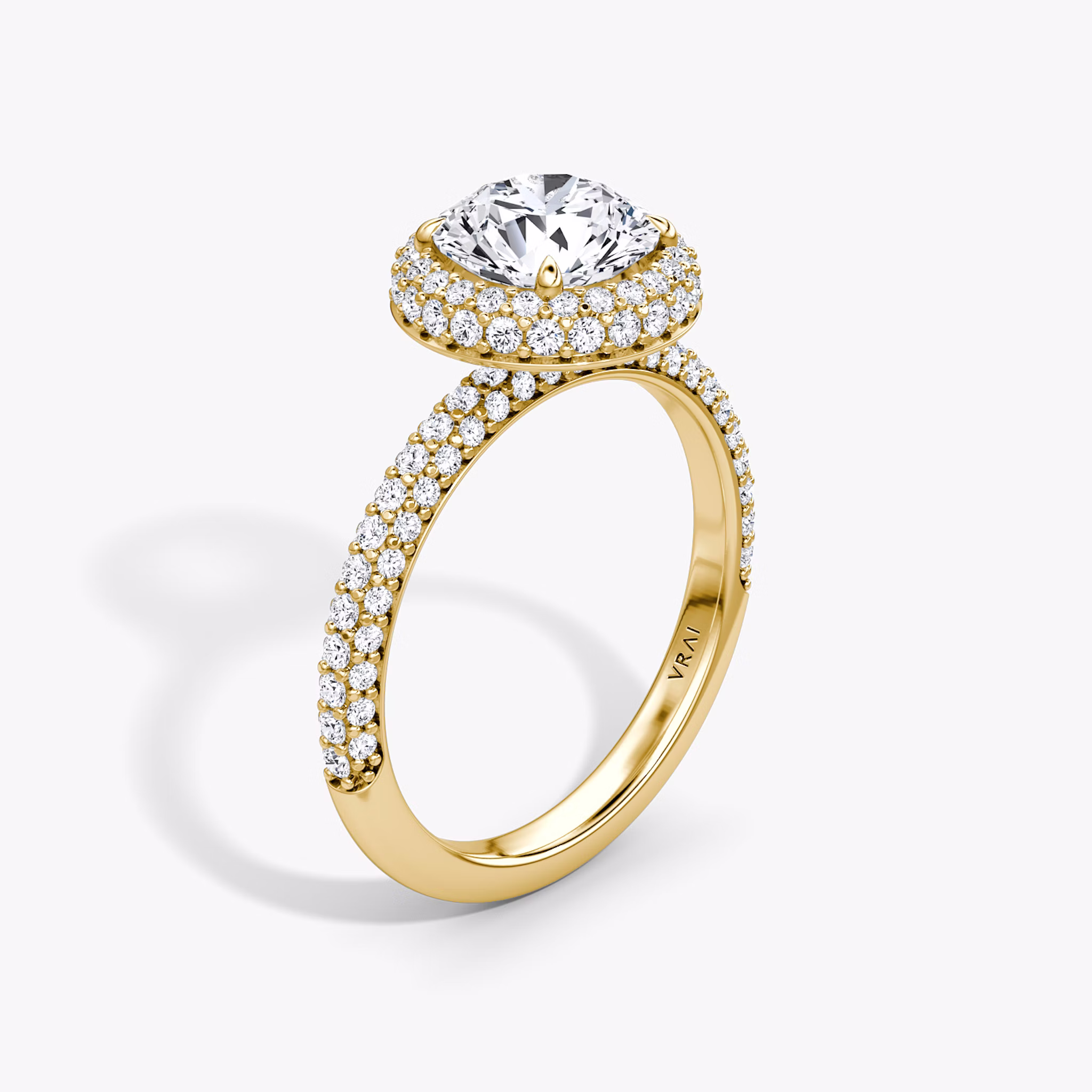 The Halo Dome | Round Brilliant | 18k | Yellow Gold | bandAccent: Pavé | caratWeight: other | diamondOrientation: vertical