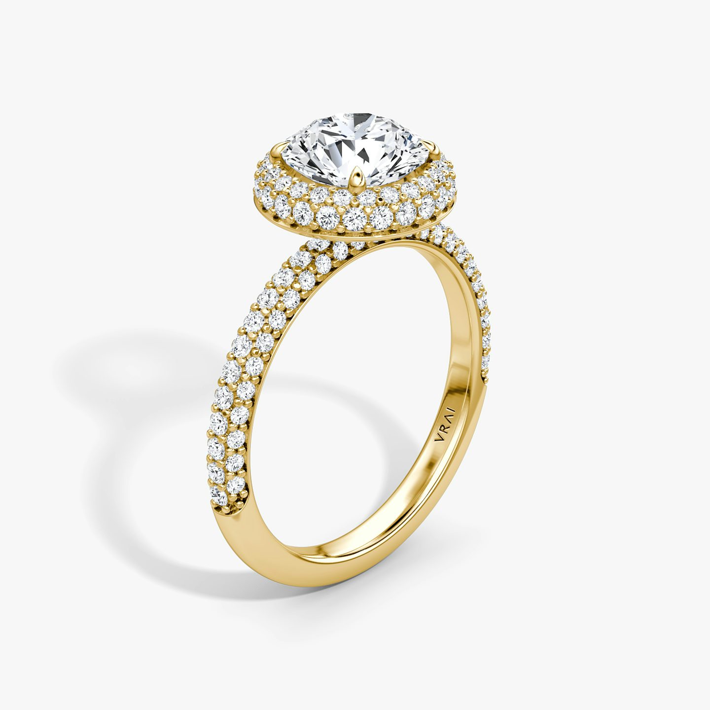 The Halo Dome | Round Brilliant | 18k | Yellow Gold | bandAccent: Pavé | caratWeight: 1.0ct | diamondOrientation: vertical