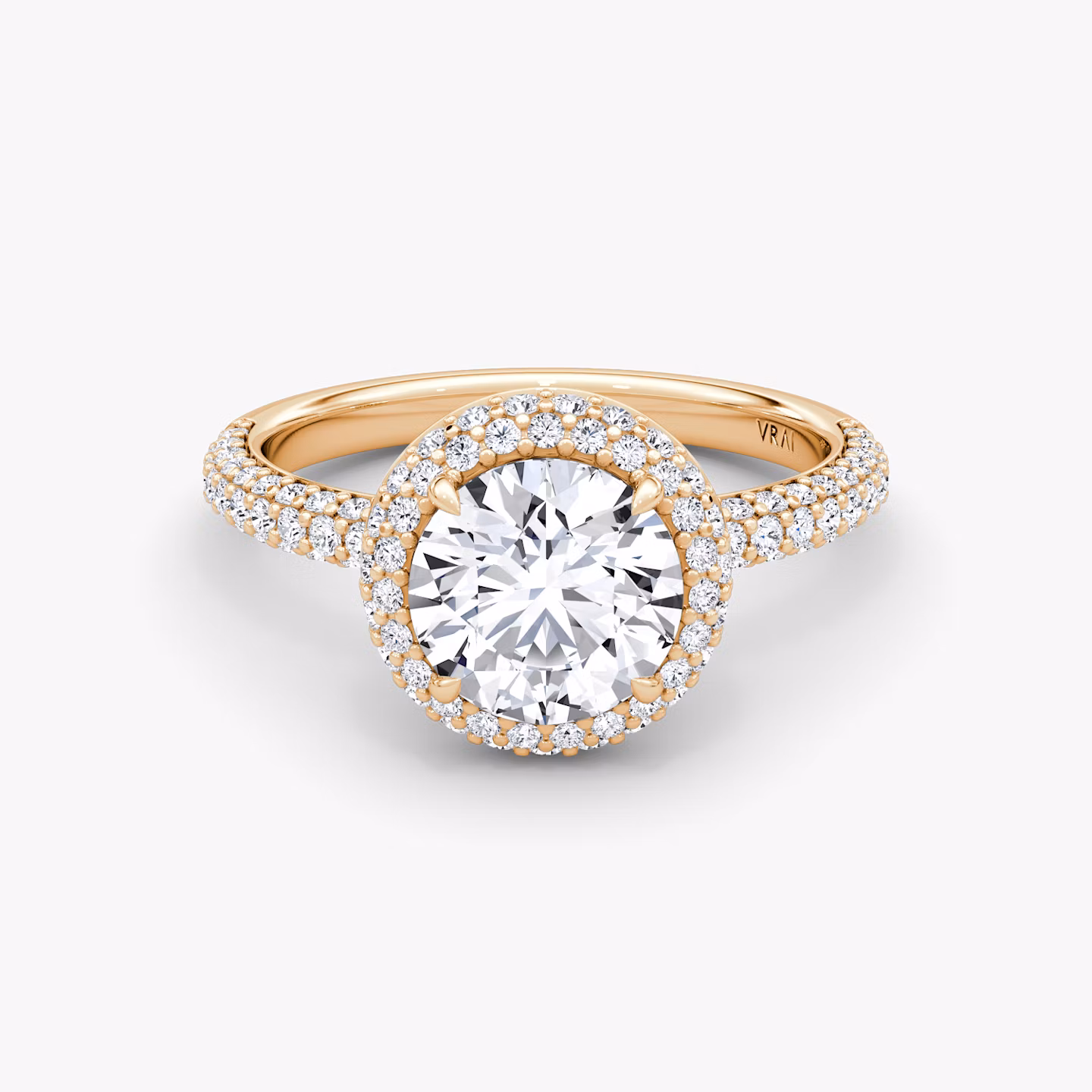 The Halo Dome | Round Brilliant | 14k | Rose Gold | bandAccent: Pavé | caratWeight: 2.0ct | diamondOrientation: vertical