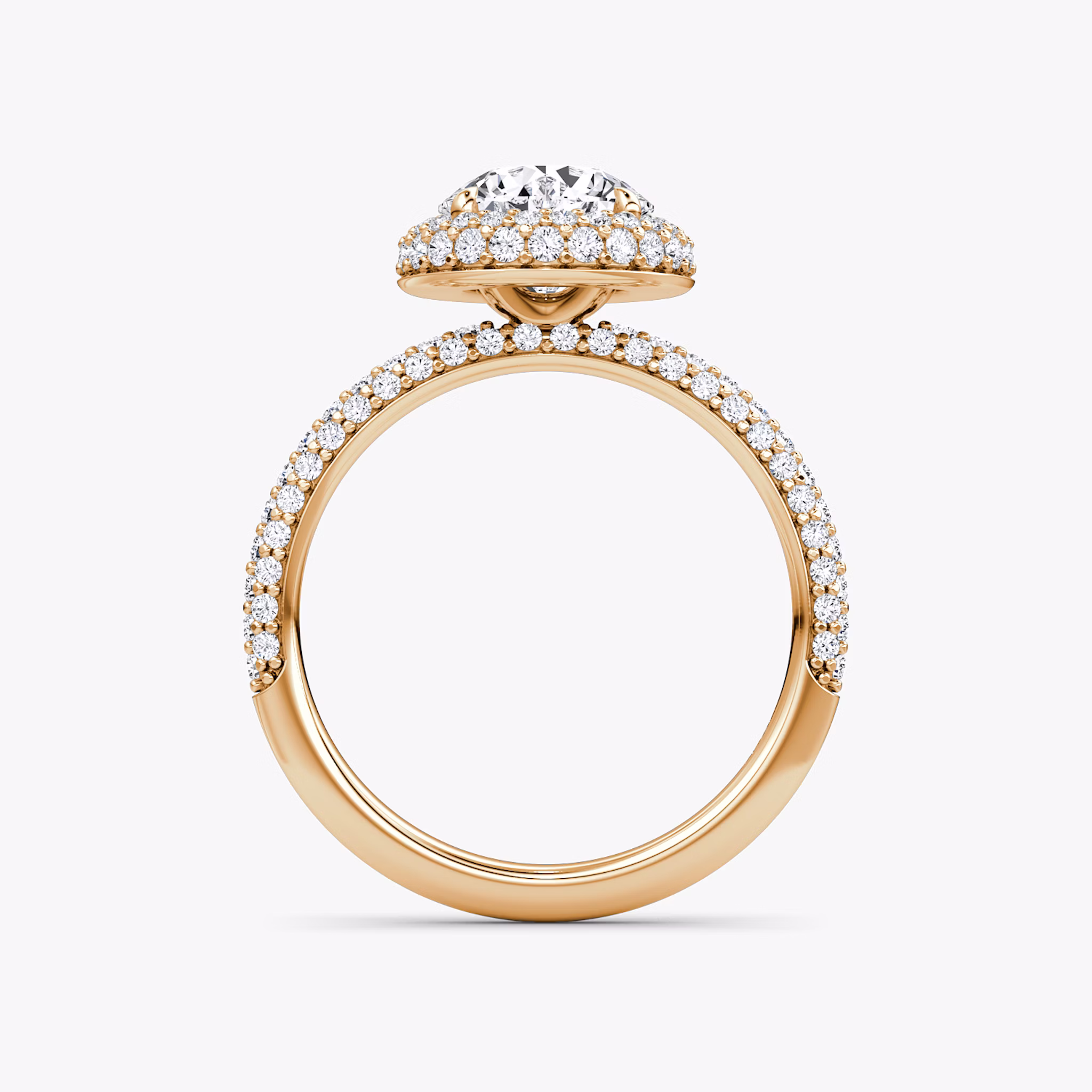 The Halo Dome | Round Brilliant | 14k | Rose Gold | bandAccent: Pavé | caratWeight: 1.0ct | diamondOrientation: vertical