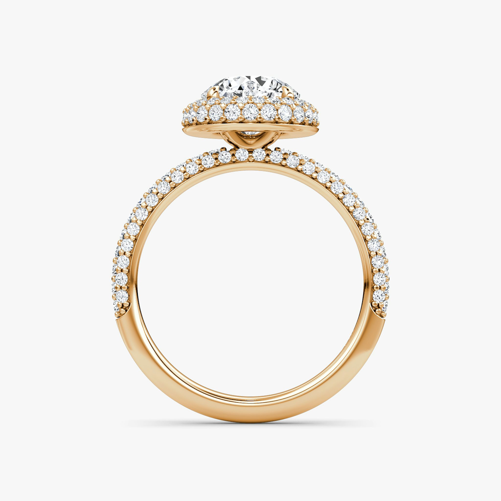 The Halo Dome | Round Brilliant | 14k | Rose Gold | bandAccent: Pavé | caratWeight: 1.0ct | diamondOrientation: vertical