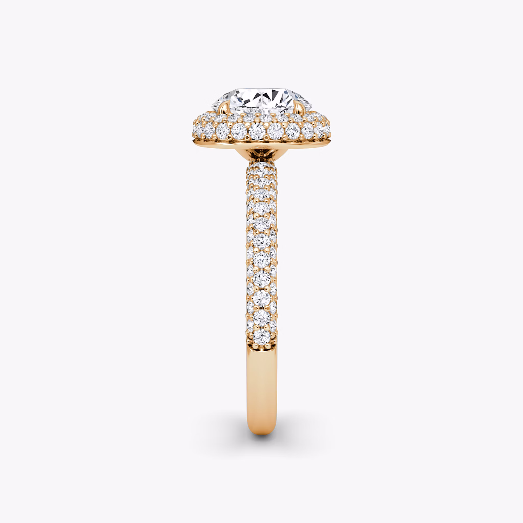 The Halo Dome | Round Brilliant | 14k | Rose Gold | bandAccent: Pavé | caratWeight: 1.0ct | diamondOrientation: vertical