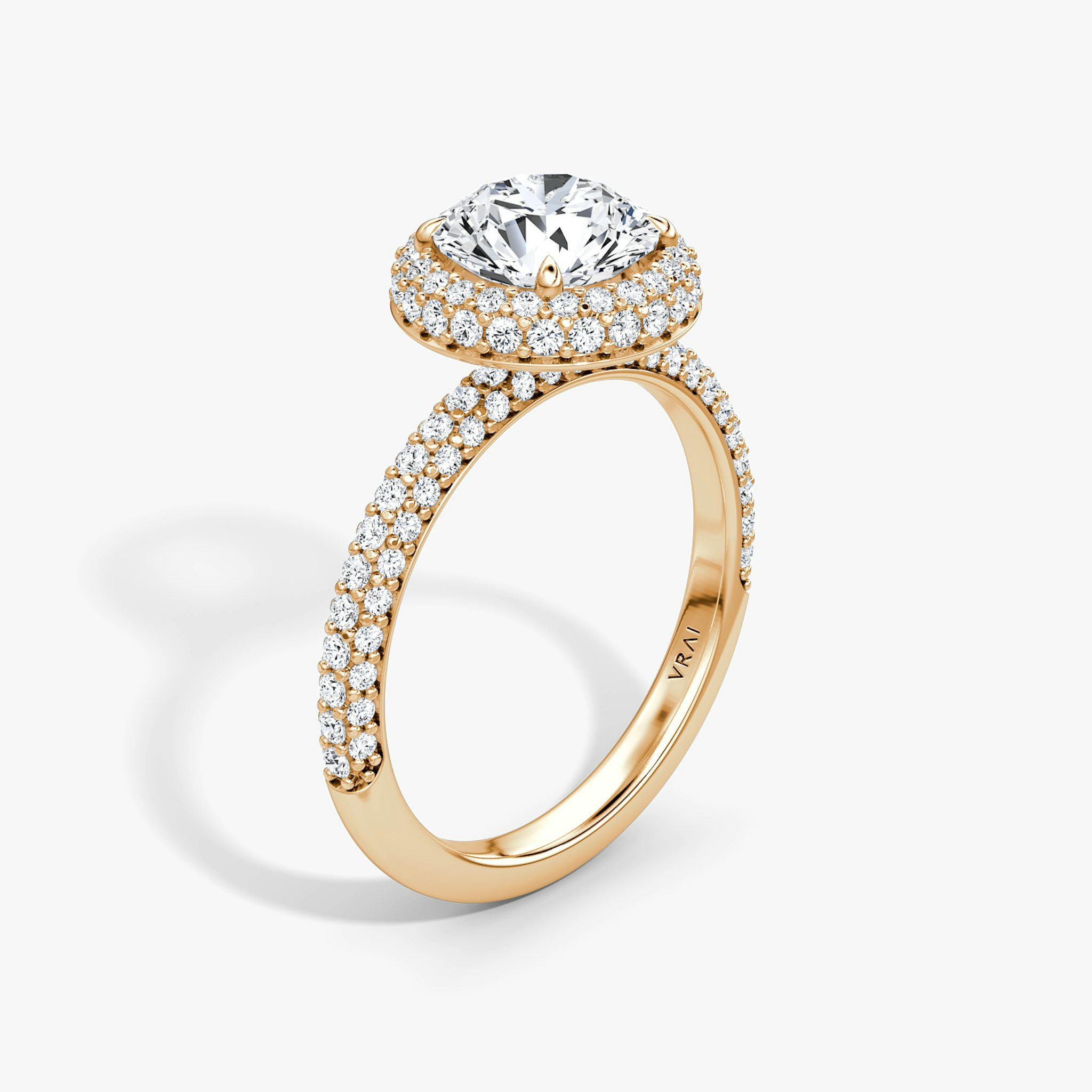 The Halo Dome | Round Brilliant | 14k | Rose Gold | bandAccent: Pavé | caratWeight: 1.0ct | diamondOrientation: vertical
