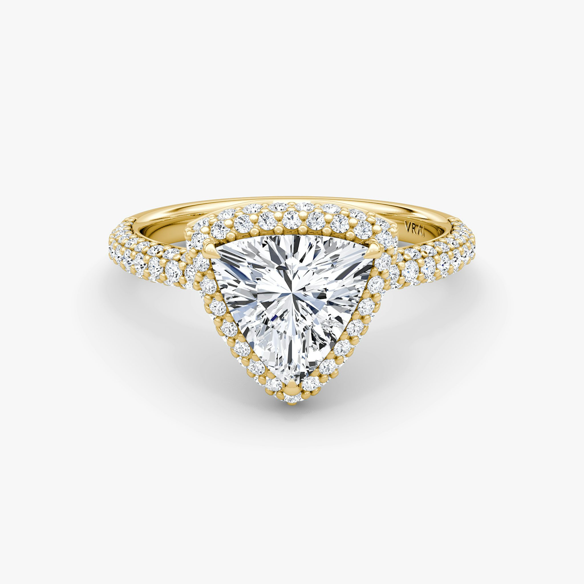 The Halo Dome | Trillion | 18k | Yellow Gold | bandAccent: Pavé | diamondOrientation: vertical | caratWeight: other