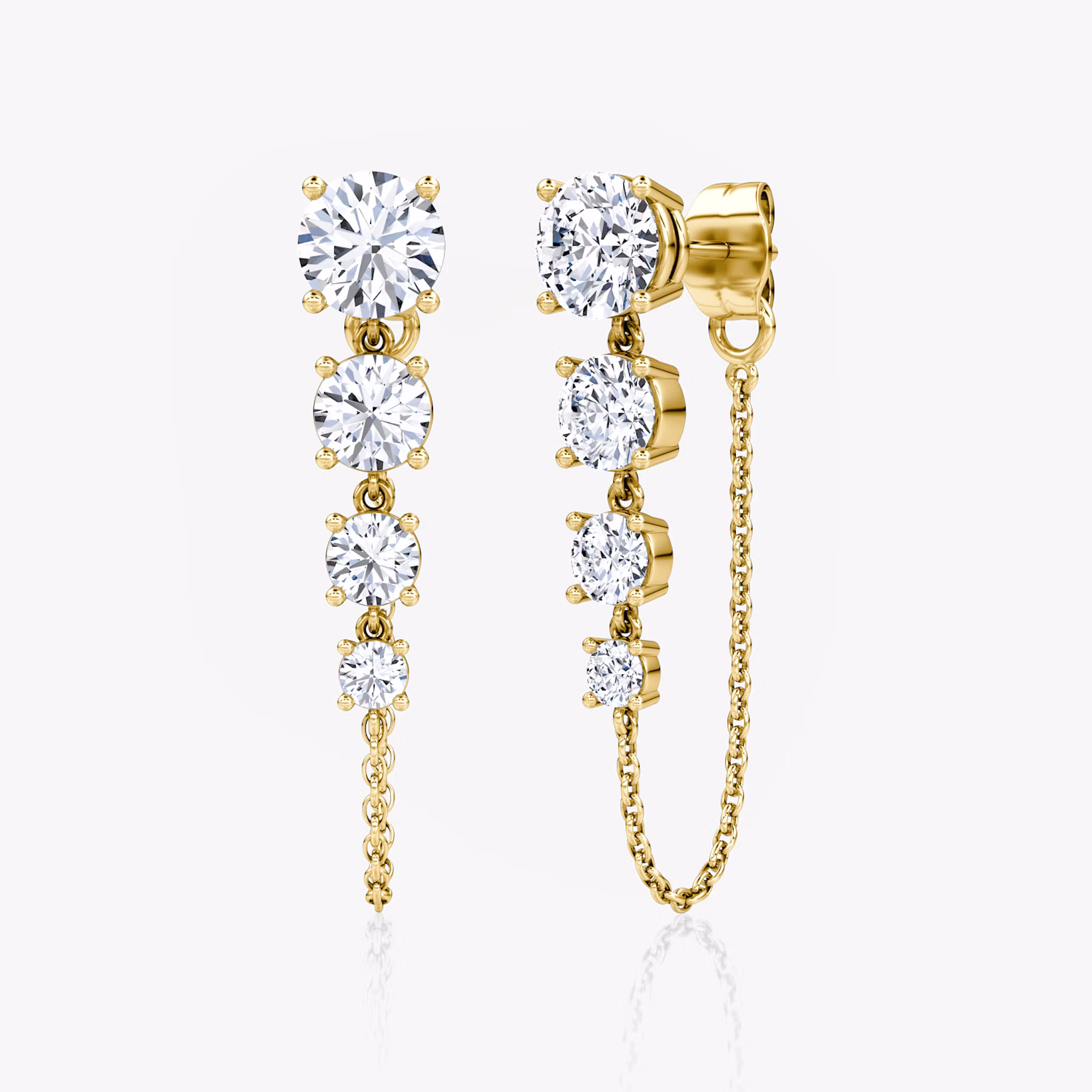 Linked Tennis Earring Round Brilliant | Yellow Gold