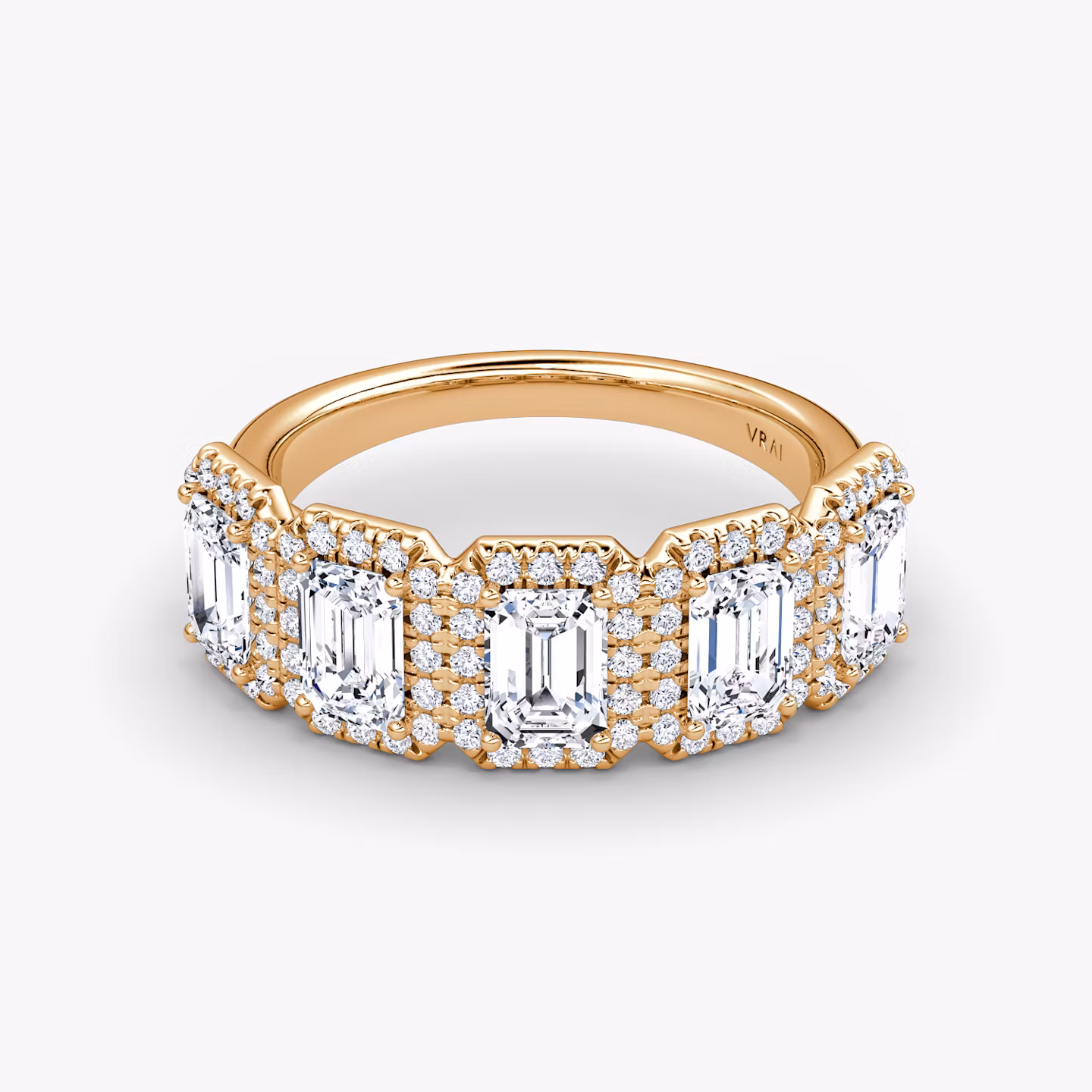 The Five Stone Halo Band Emerald | Rose Gold