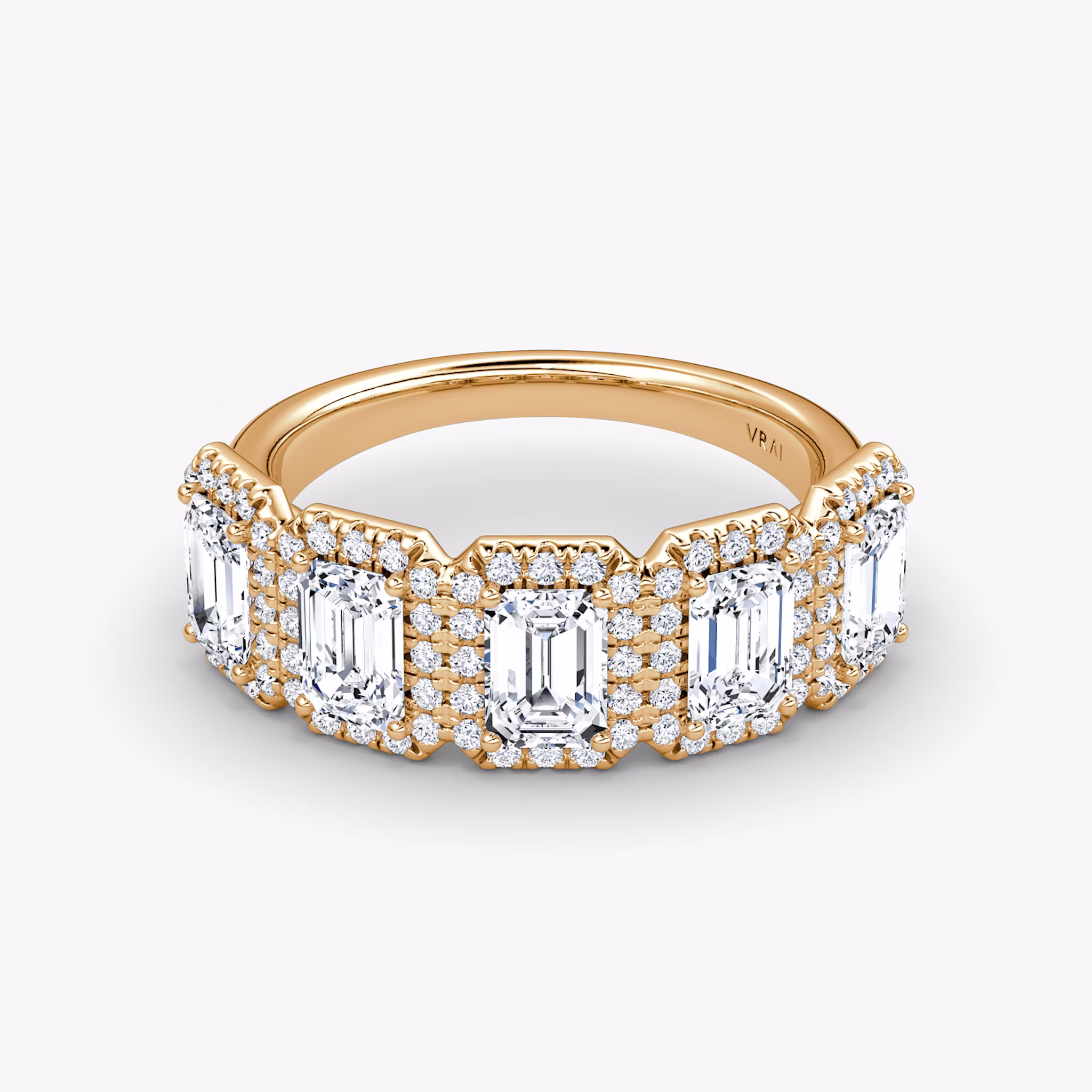 The Five Stone Halo Band Emerald | Rose Gold