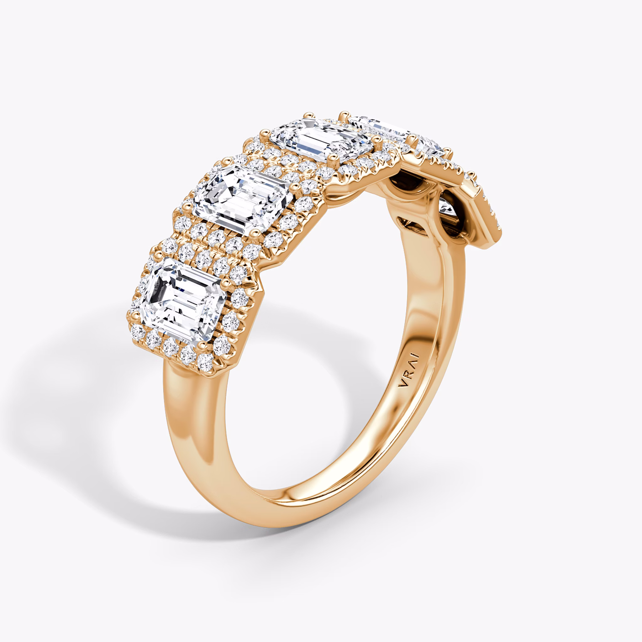 The Five Stone Halo Band | Emerald | 14k | Rose Gold