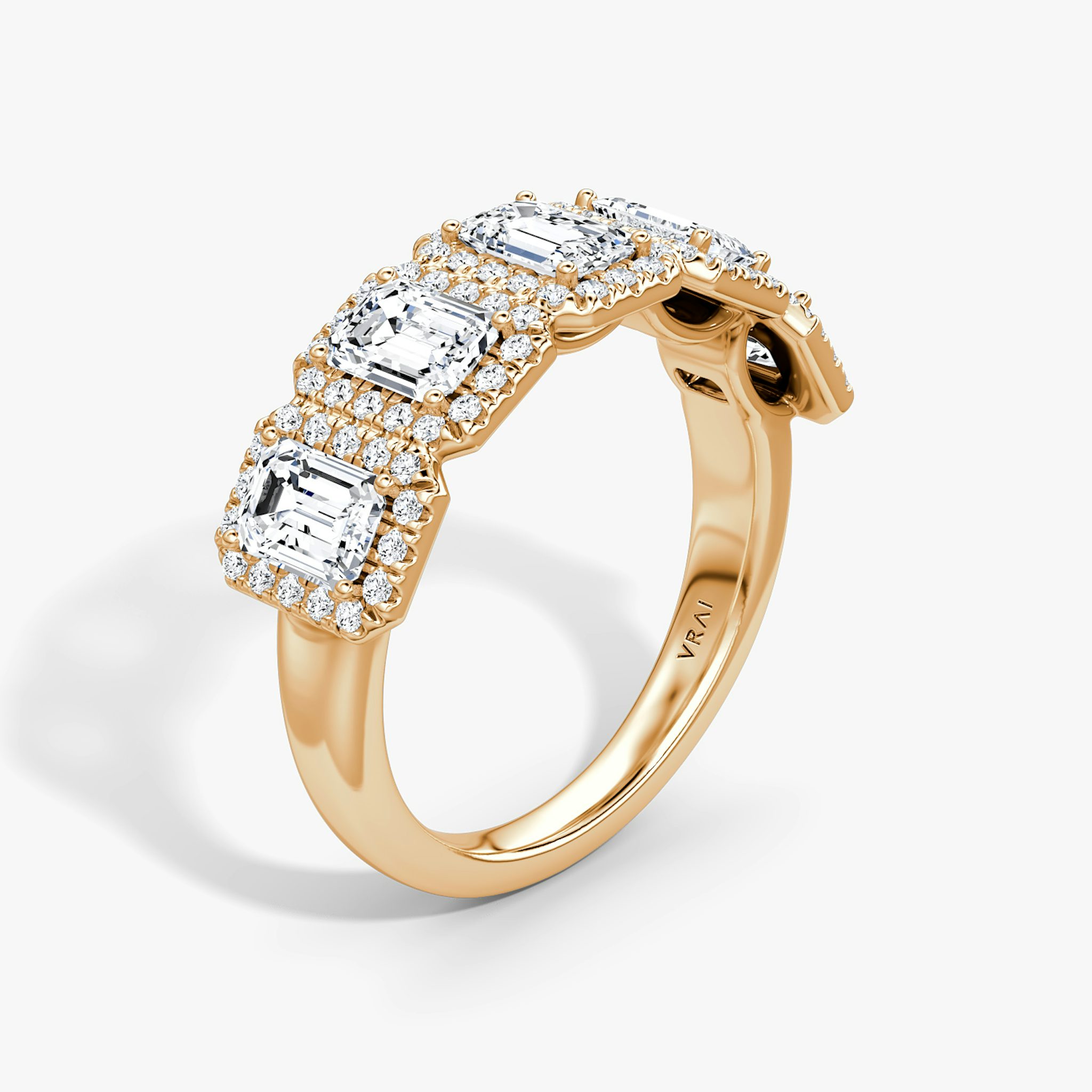 The Five Stone Halo Band | Emerald | 14k | Rose Gold