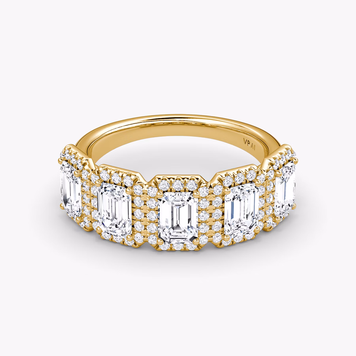 The Five Stone Halo Band | Emerald | 18k | Yellow Gold