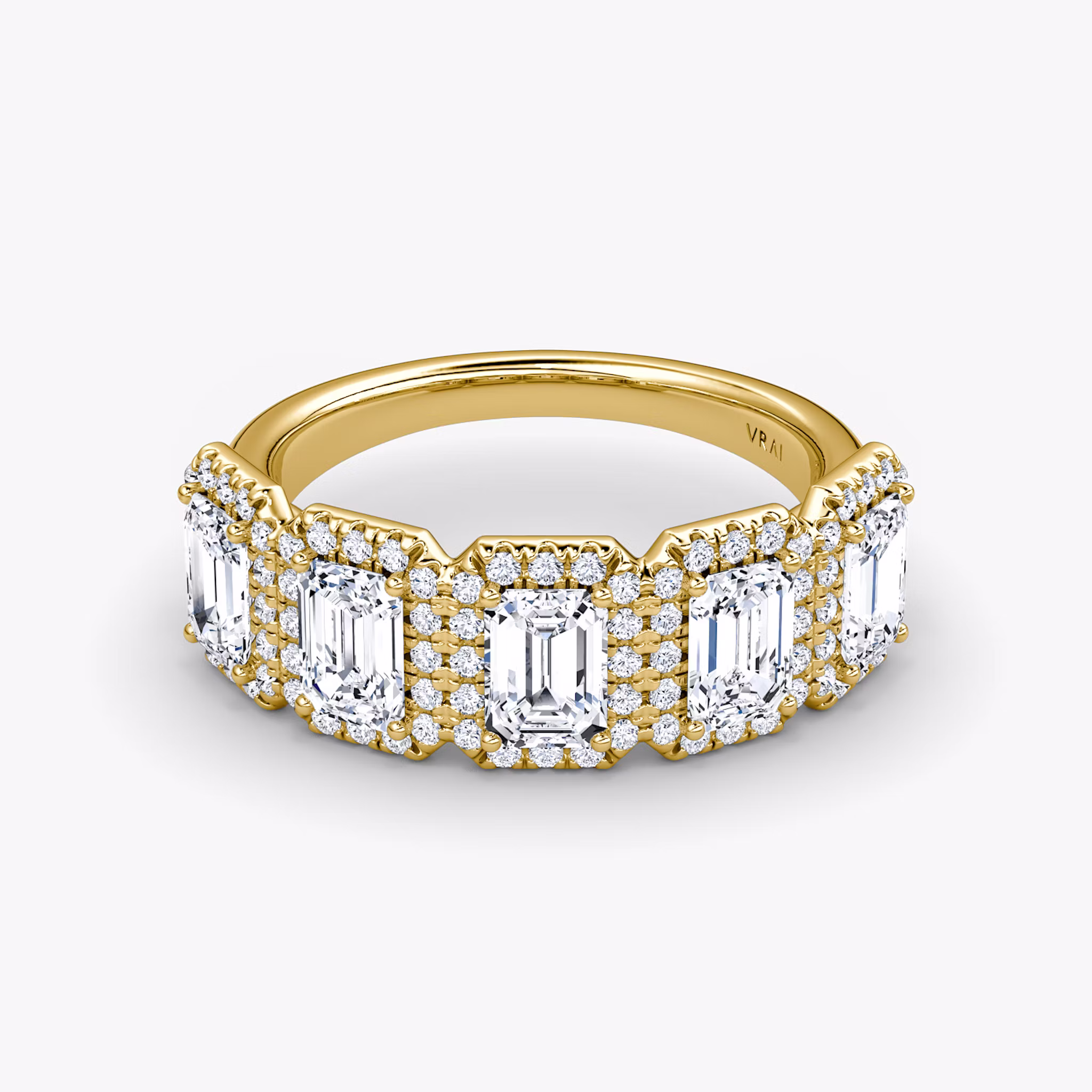 The Five Stone Halo Band Emerald | Yellow Gold
