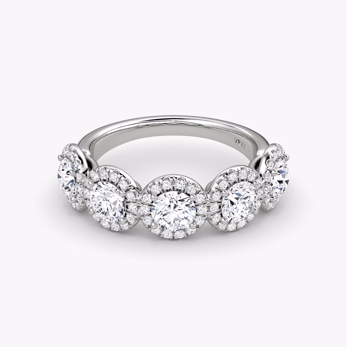 Five Stone Halo Ehering | Rund | Platin