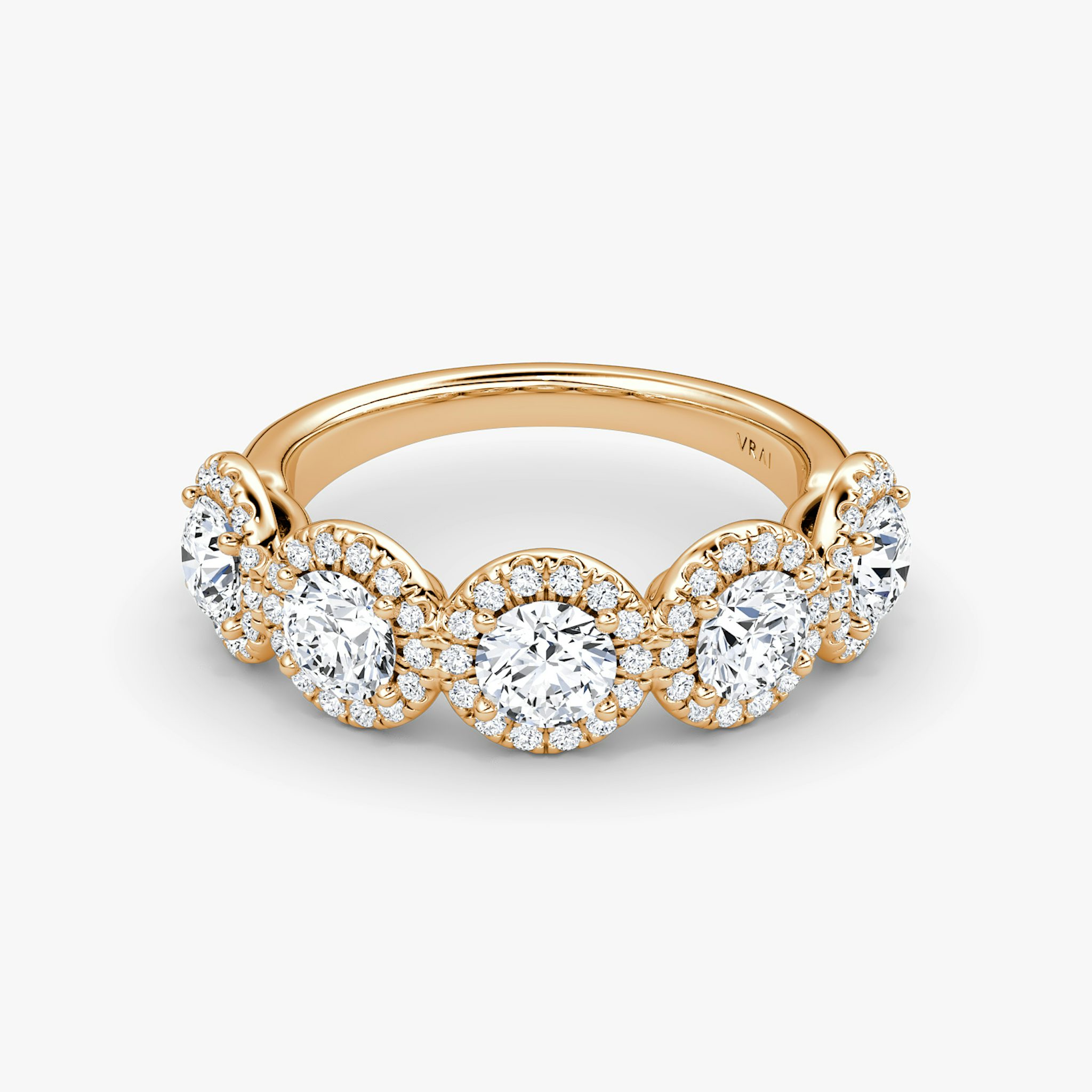 The Five Stone Halo Band | Round Brilliant | 14k | Rose Gold