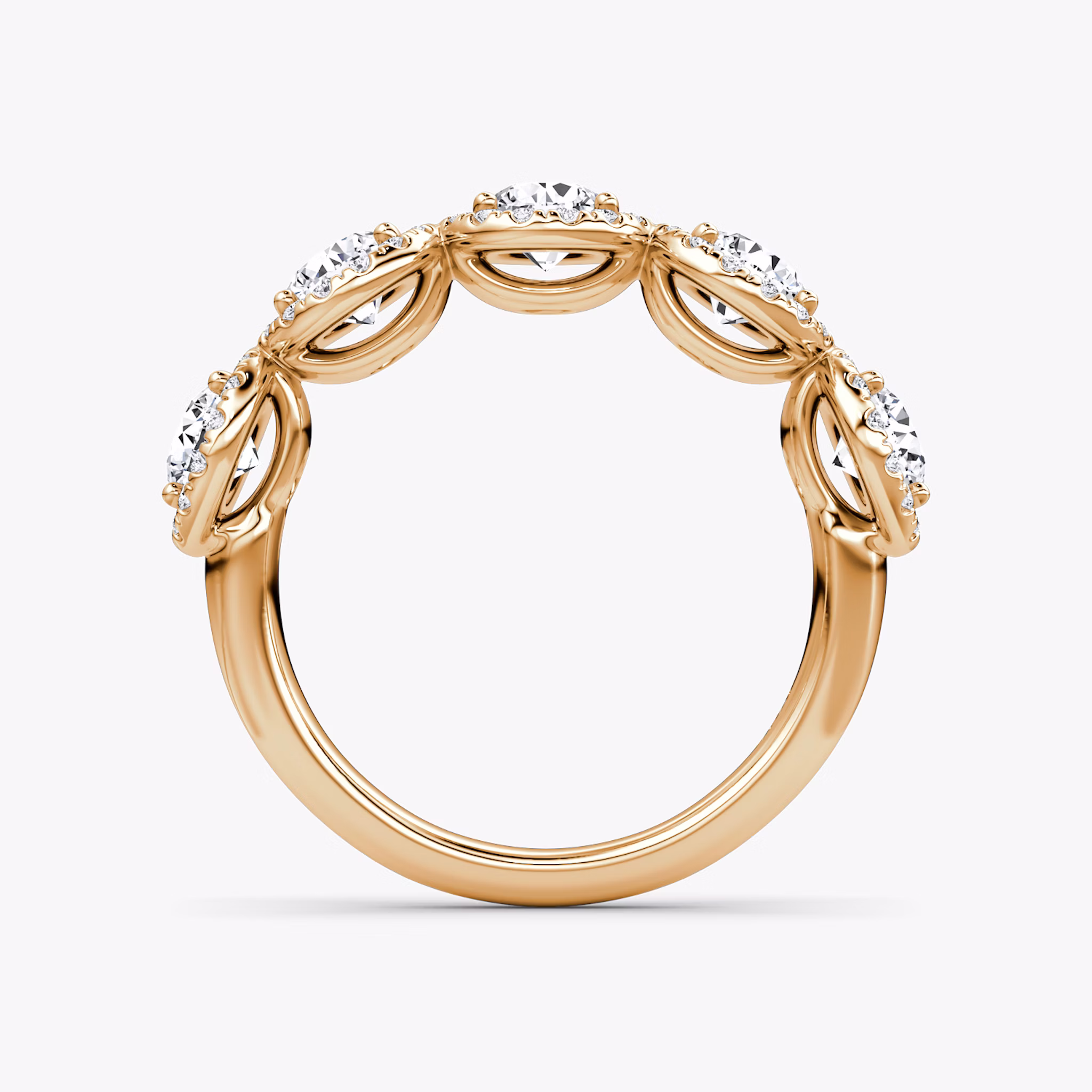 The Five Stone Halo Band | Round Brilliant | 14k | Rose Gold