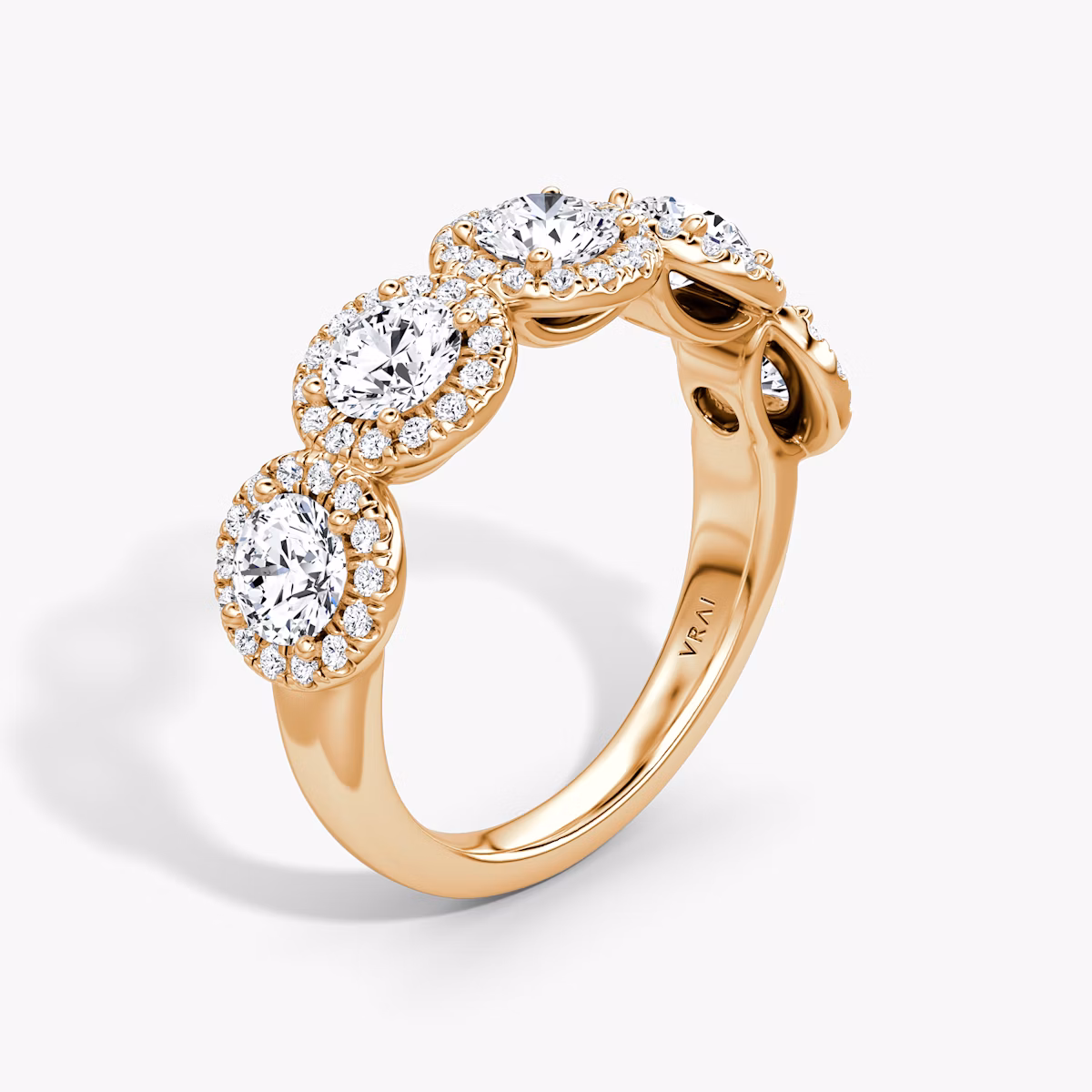 The Five Stone Halo Band | Round Brilliant | 14k | Rose Gold