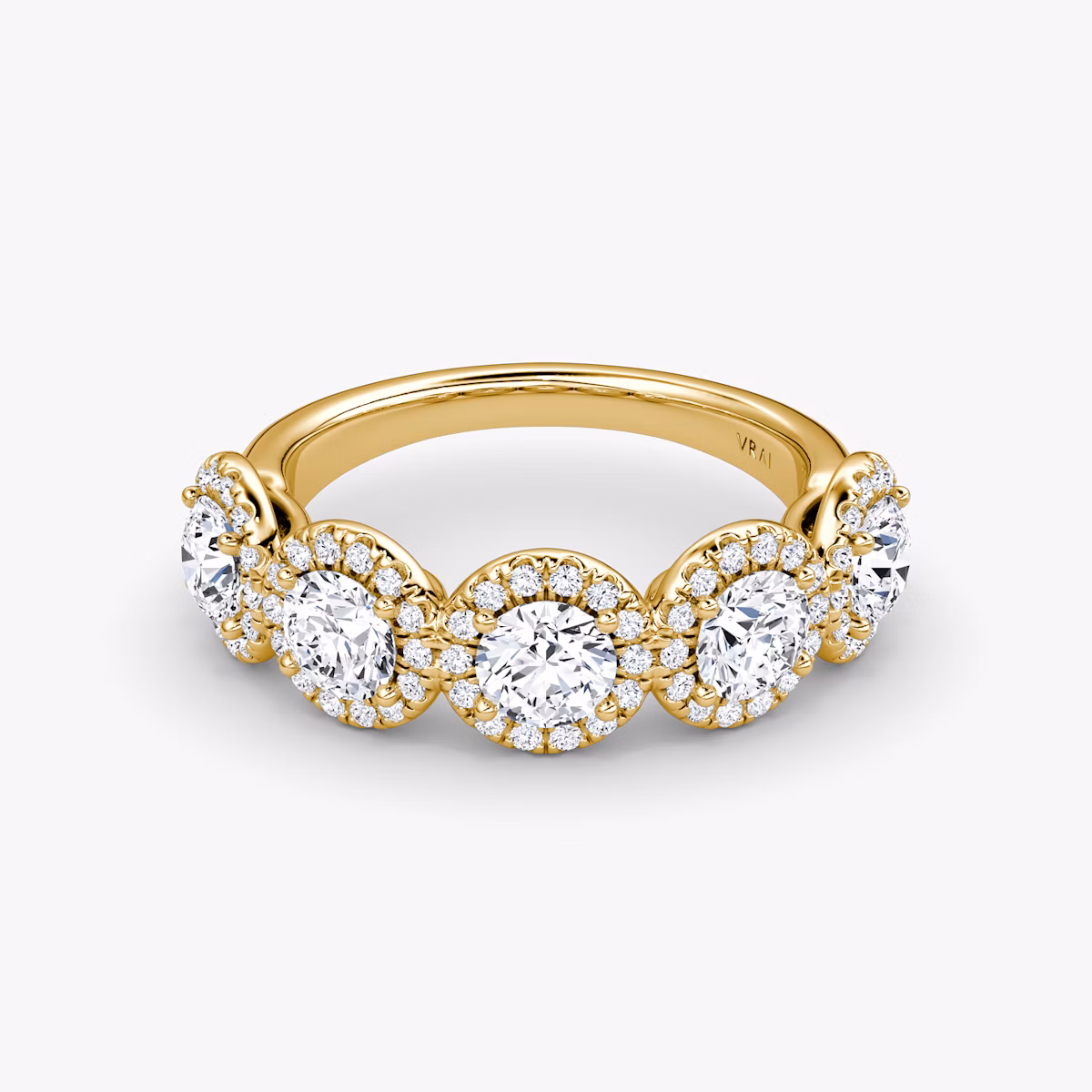 Five Stone Halo Ehering | Rund | 18k | Gelbgold