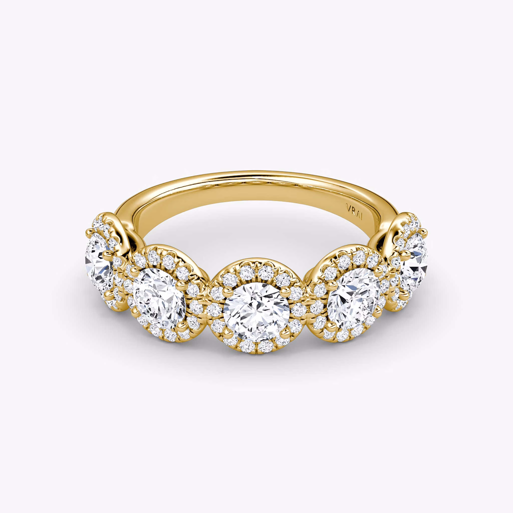 The Five Stone Halo Band | Round Brilliant | 18k | Yellow Gold