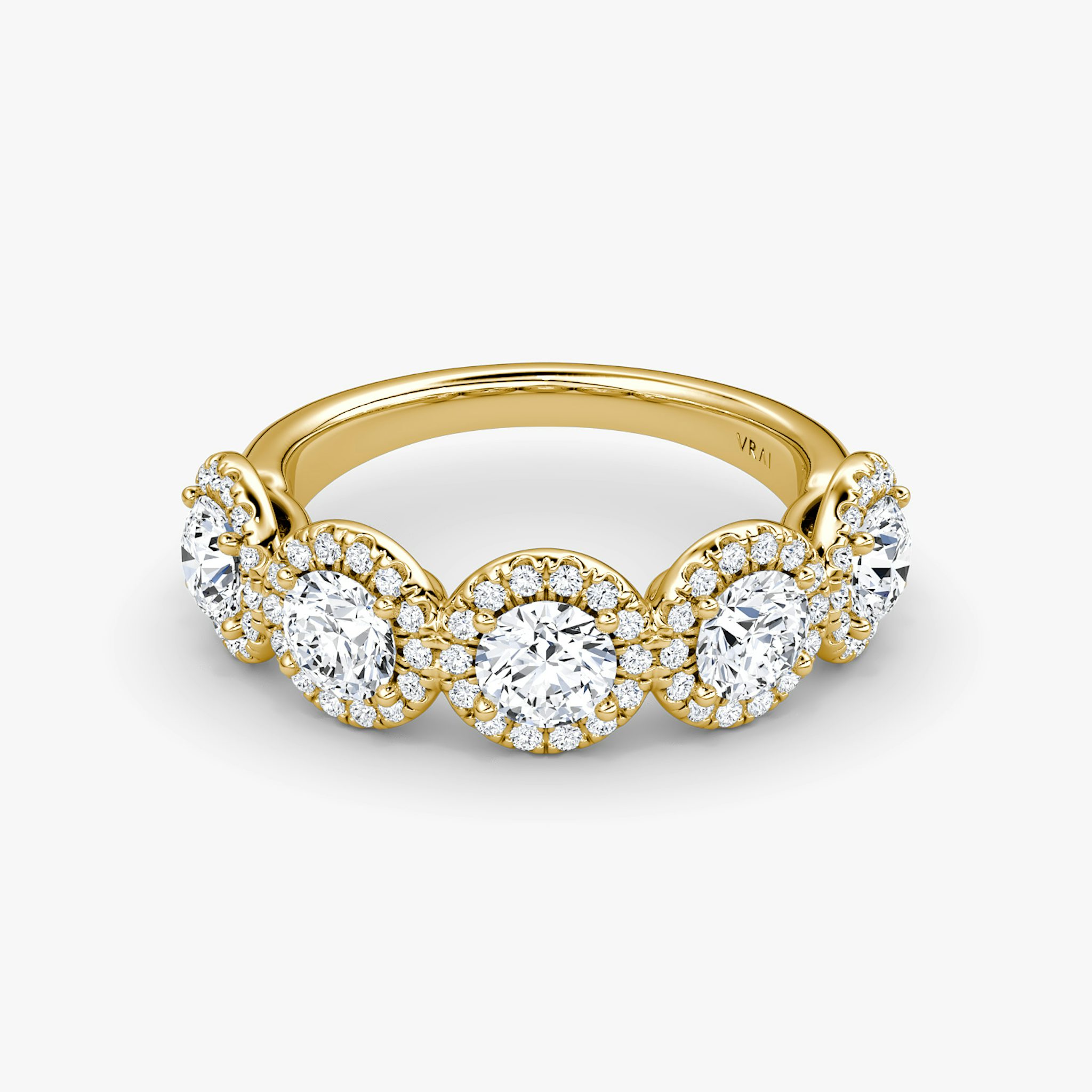 The Five Stone Halo Band | Round Brilliant | 18k | Yellow Gold