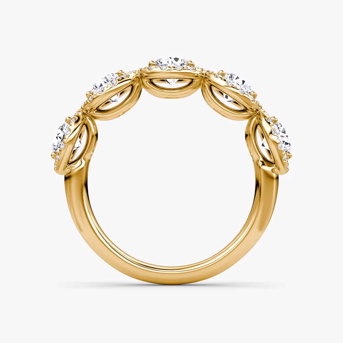 Five Stone Halo Ehering | Rund | 18k | Gelbgold