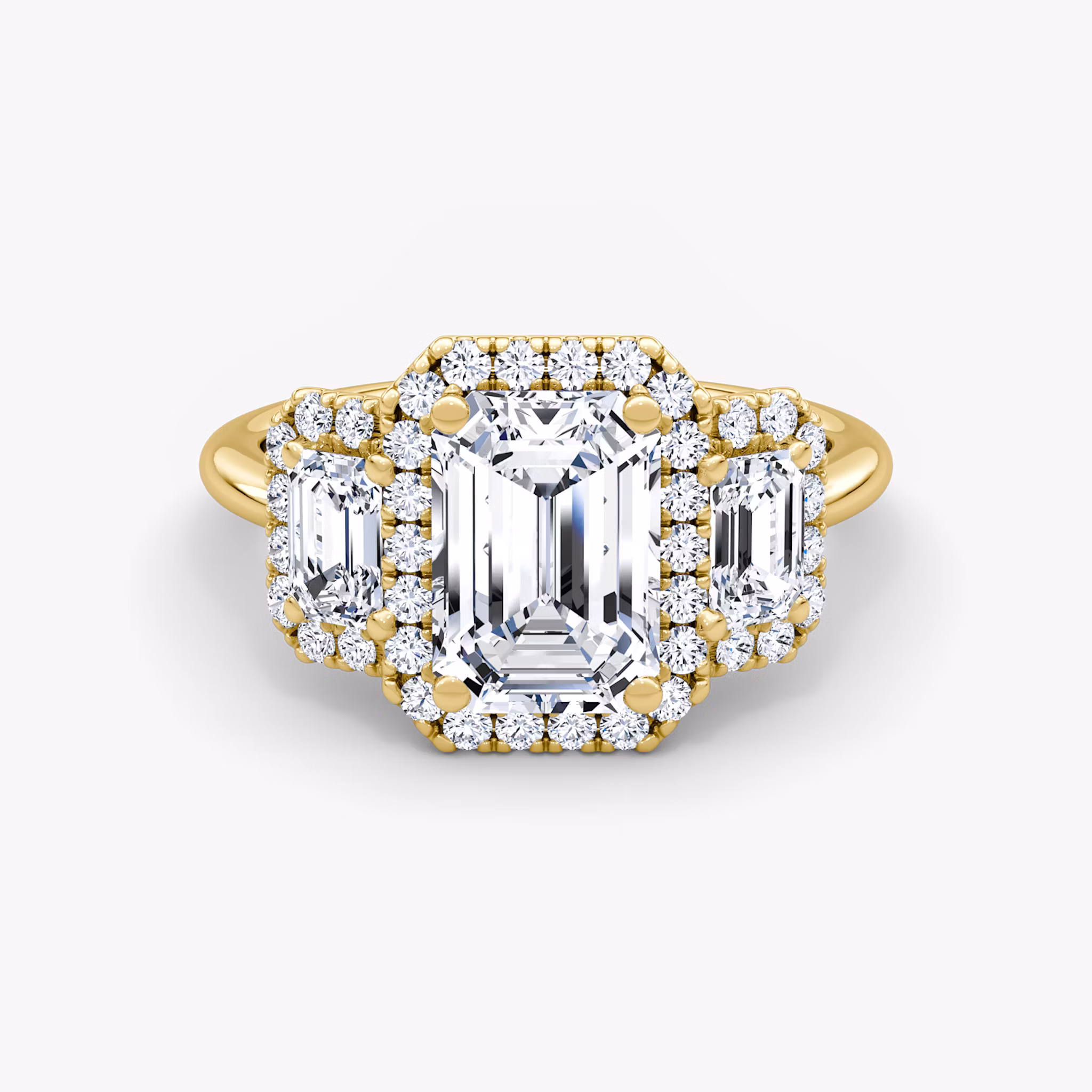 The Three Stone Halo Emerald | Yellow Gold