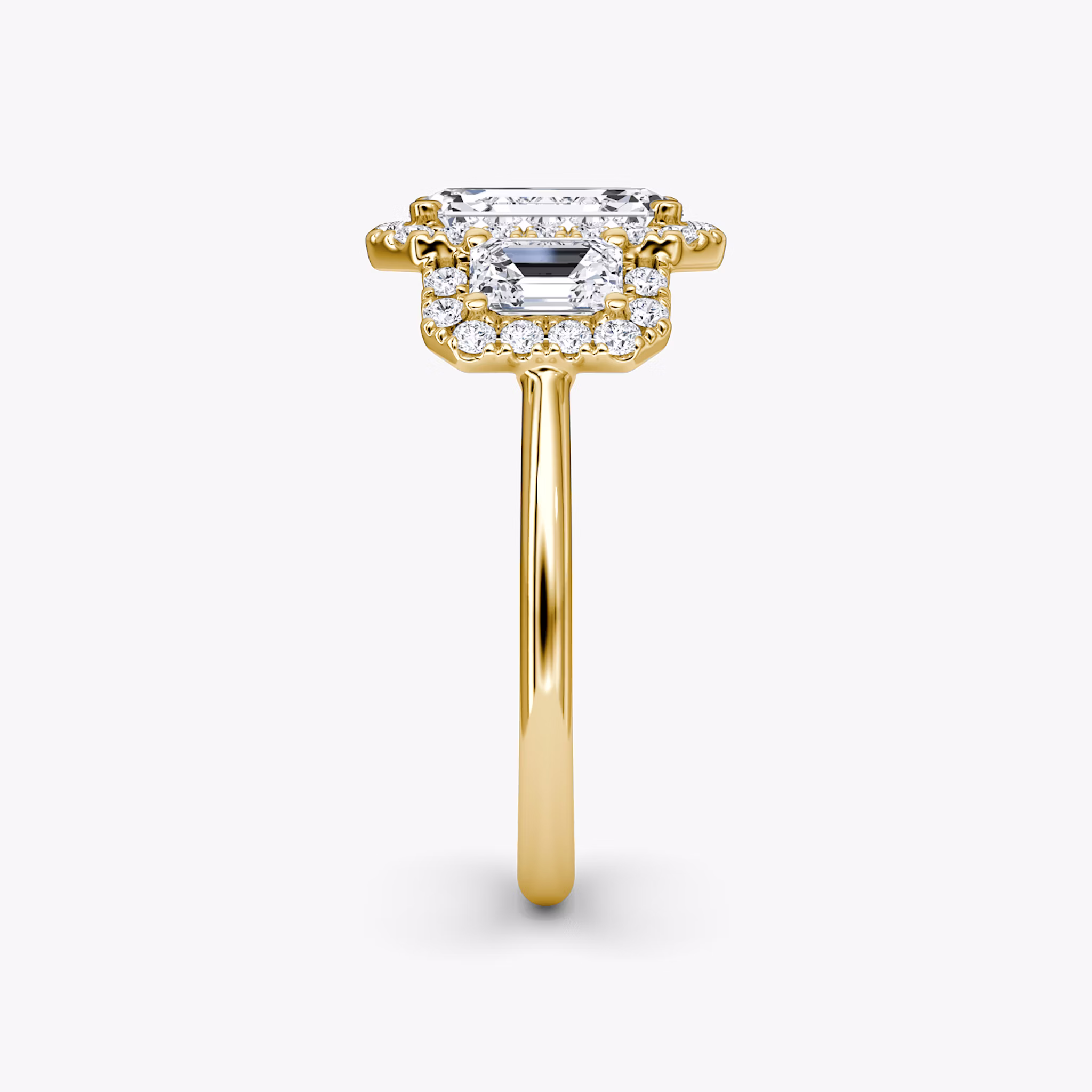 The Three Stone Halo | Emerald | 18k | Yellow Gold | bandAccent: Plain | sideStoneCarat: 0.25ct | diamondOrientation: vertical | caratWeight: other