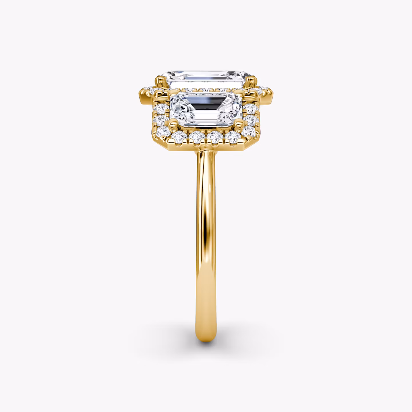 The Three Stone Halo | Emerald | 18k | Yellow Gold | bandAccent: Plain | sideStoneCarat: 0.50ct | diamondOrientation: vertical | caratWeight: other