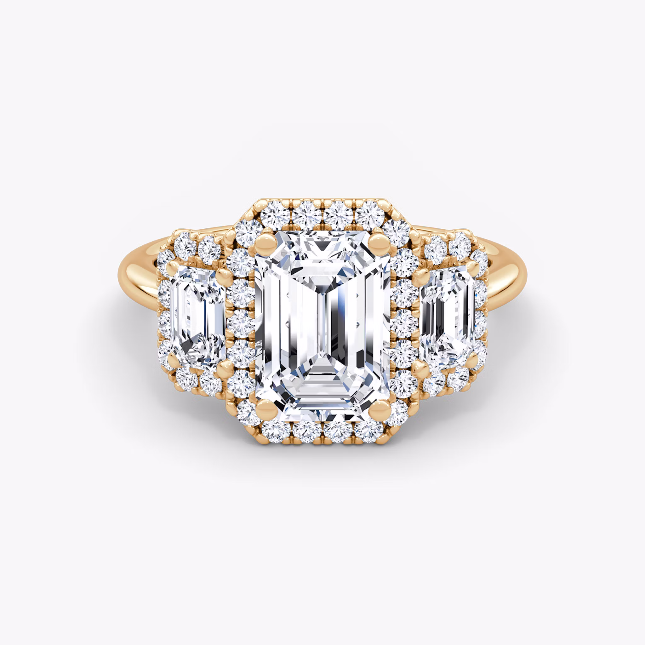 The Three Stone Halo Emerald | Rose Gold