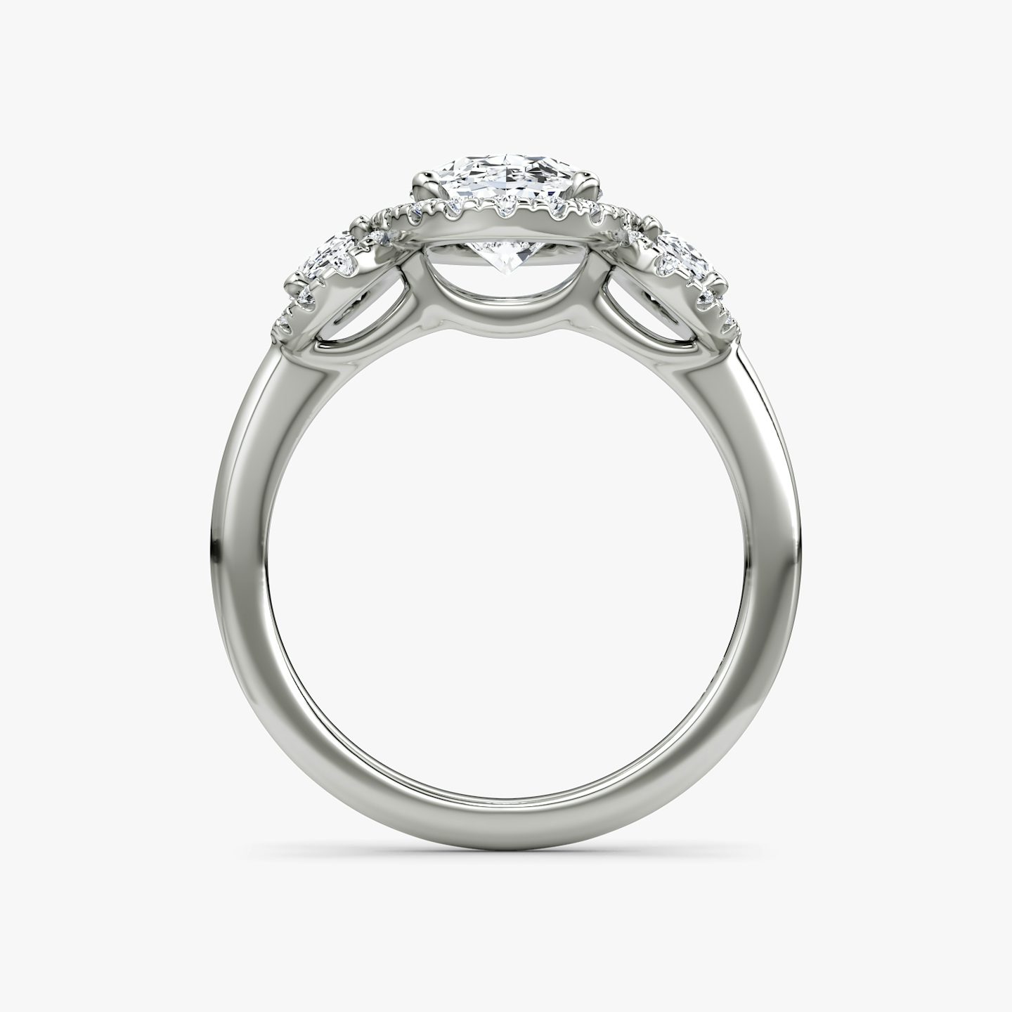 The Three Stone Halo | Oval | 18k | White Gold | bandAccent: Plain | sideStoneCarat: 0.25ct | diamondOrientation: vertical | caratWeight: other