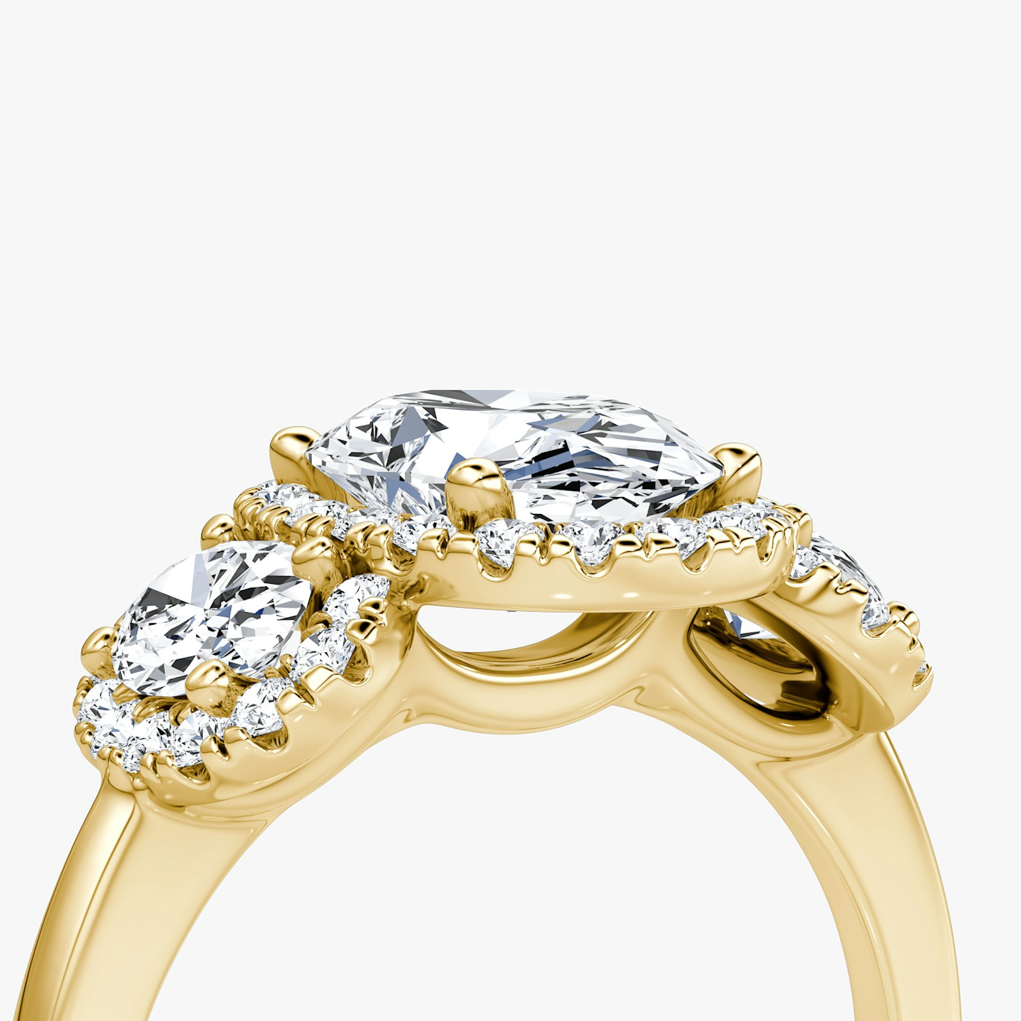 The Three Stone Halo | Oval | 18k | Yellow Gold | bandAccent: Plain | sideStoneCarat: 0.25ct | diamondOrientation: vertical | caratWeight: other