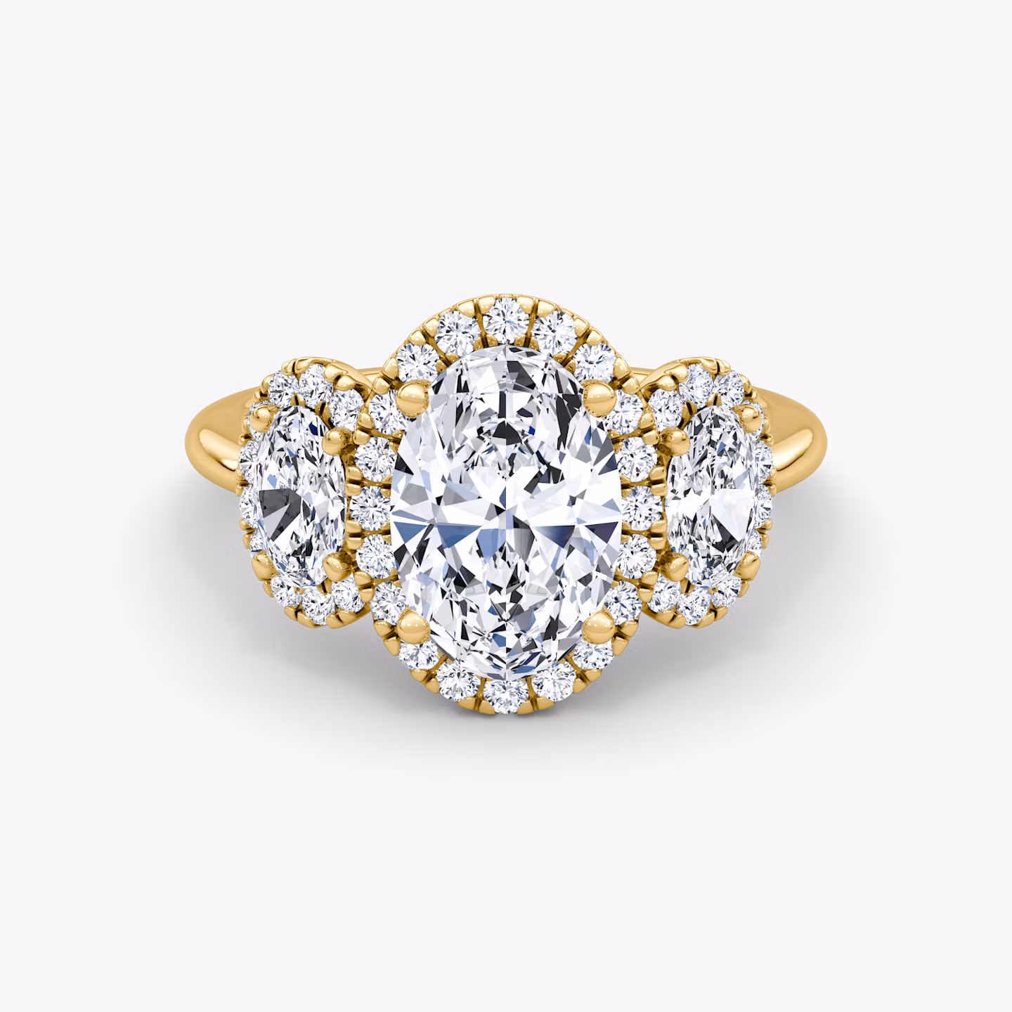 The Three Stone Halo Oval | Yellow Gold
