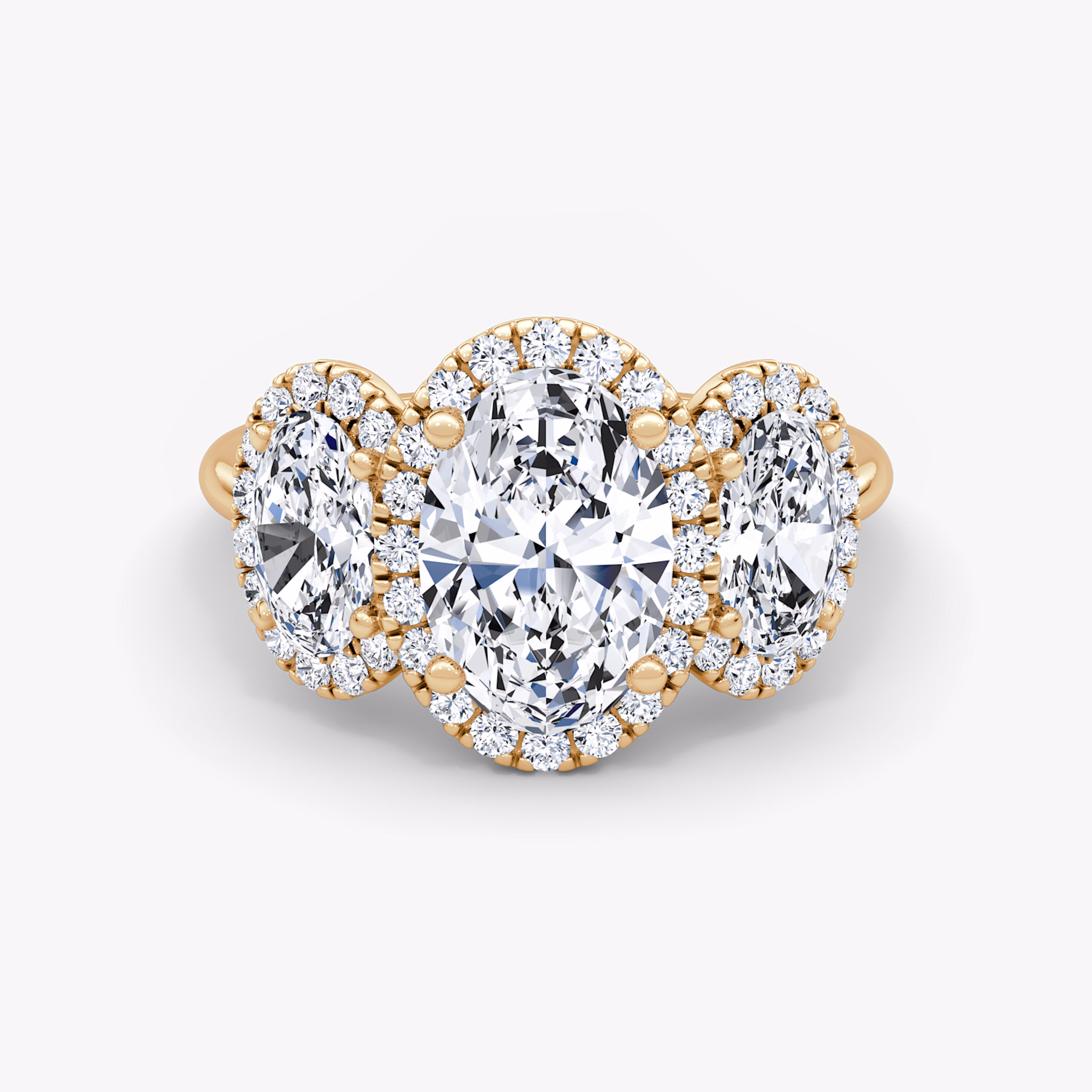 Three Stone Halo Oval Ring