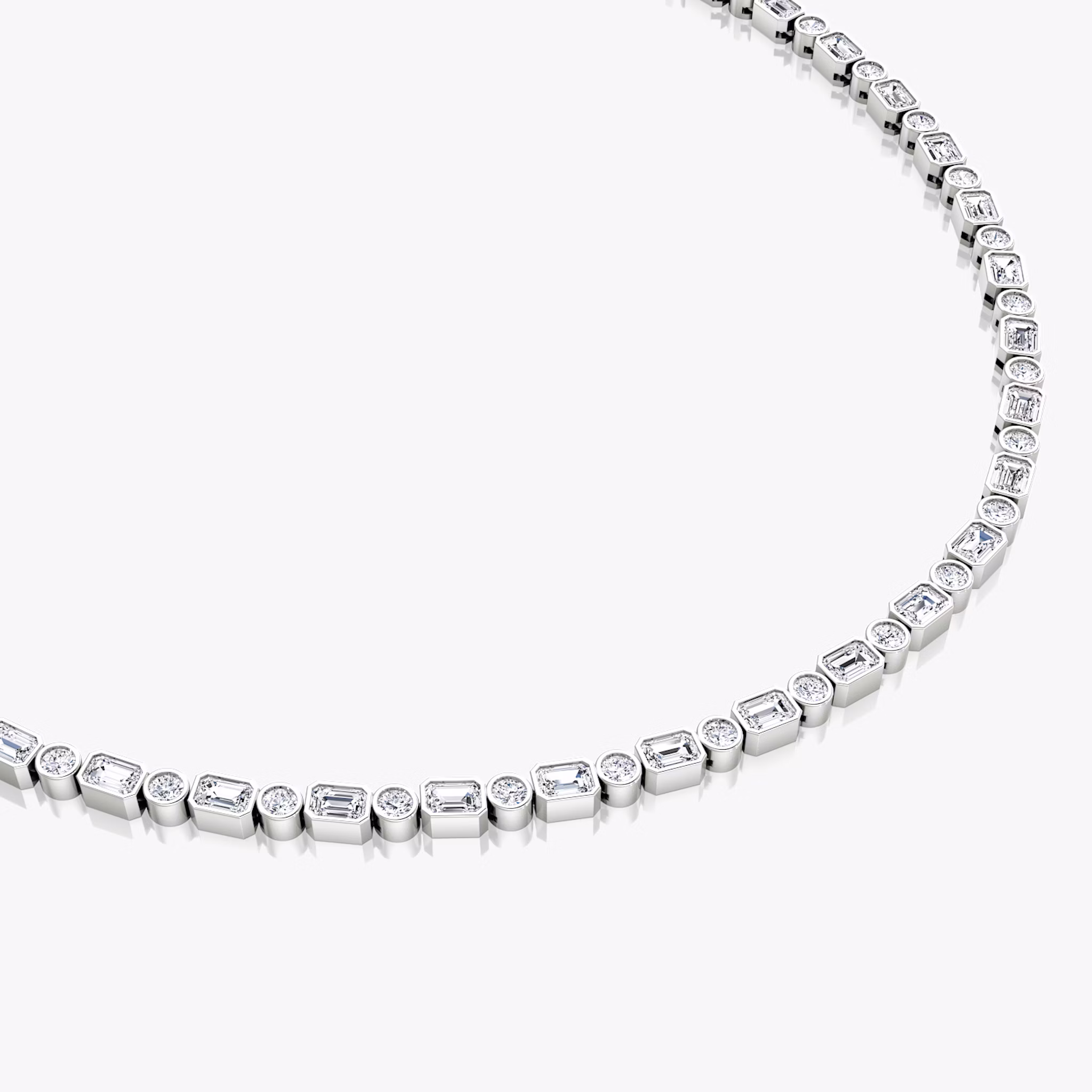 Mixed Bezel Tennis Necklace | Round Brilliant and Emerald | 14k | White Gold | chainLength: 18