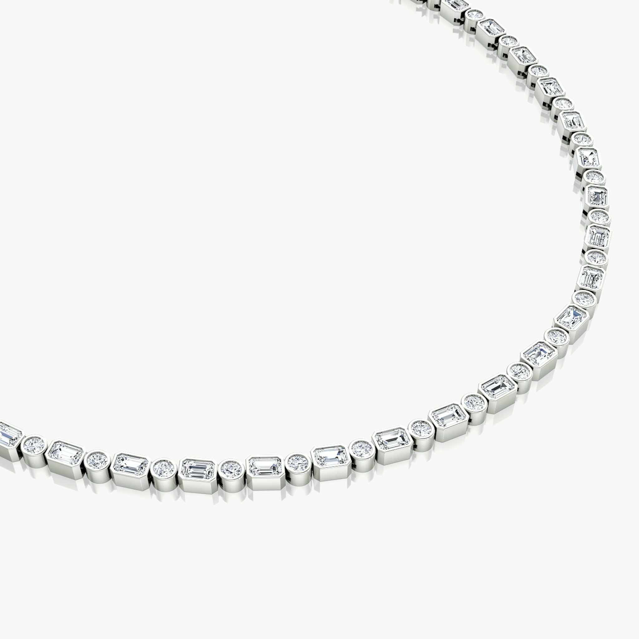 Mixed Bezel Tennis Necklace | Round Brilliant and Emerald | 14k | White Gold | chainLength: 18