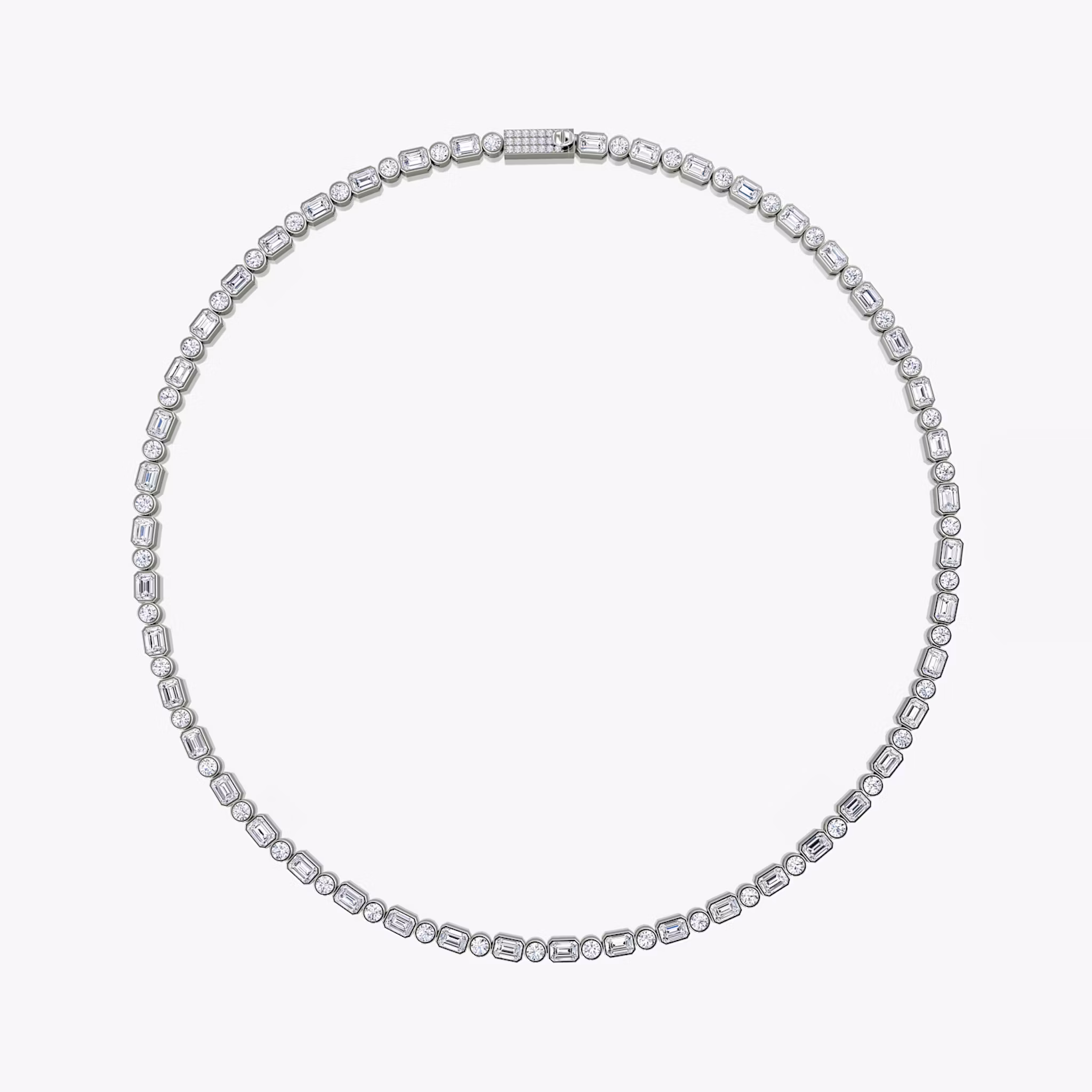 Mixed Bezel Tennis Necklace Round Brilliant and Emerald | White Gold