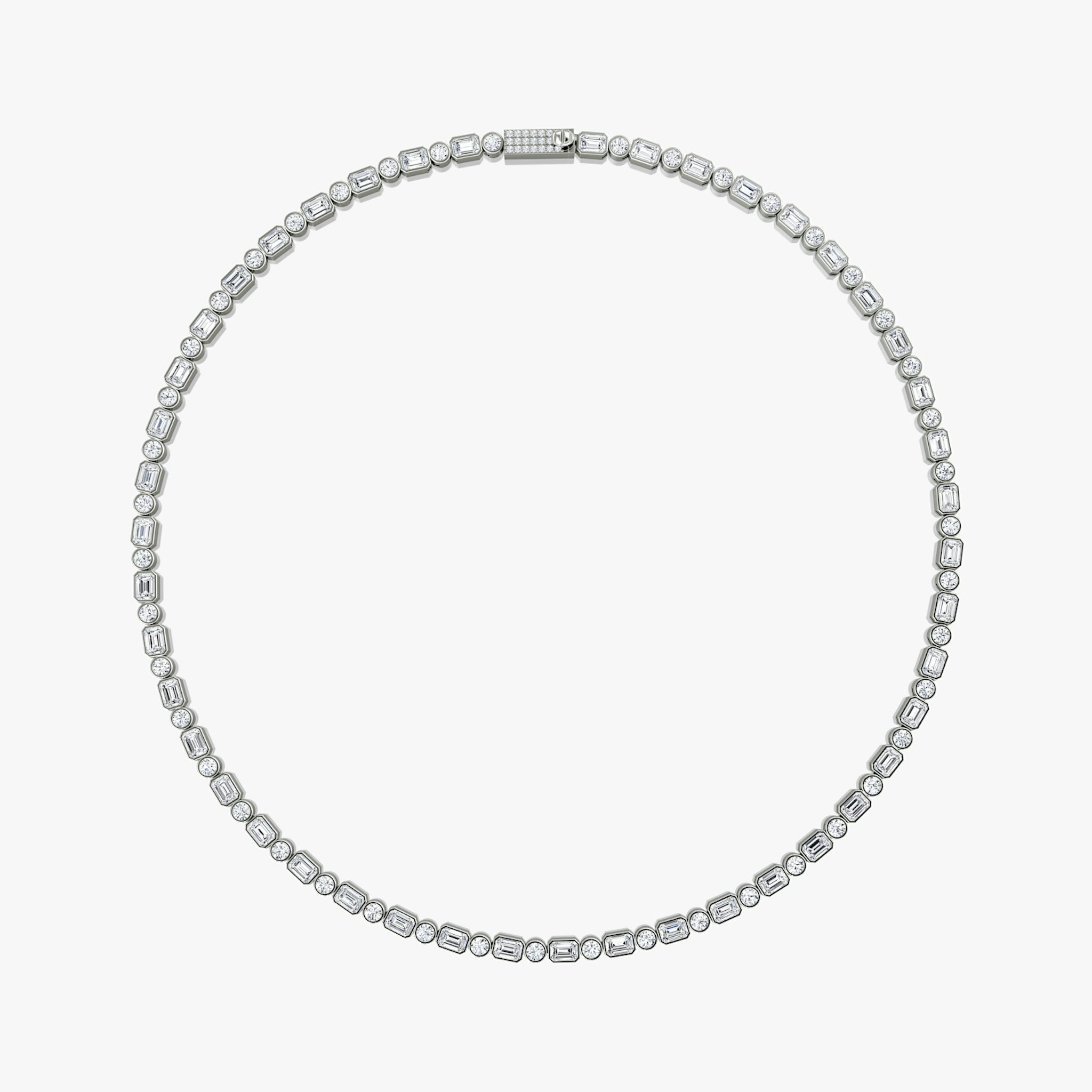 Mixed Bezel Tennis Necklace | Round Brilliant and Emerald | 14k | White Gold | chainLength: 18