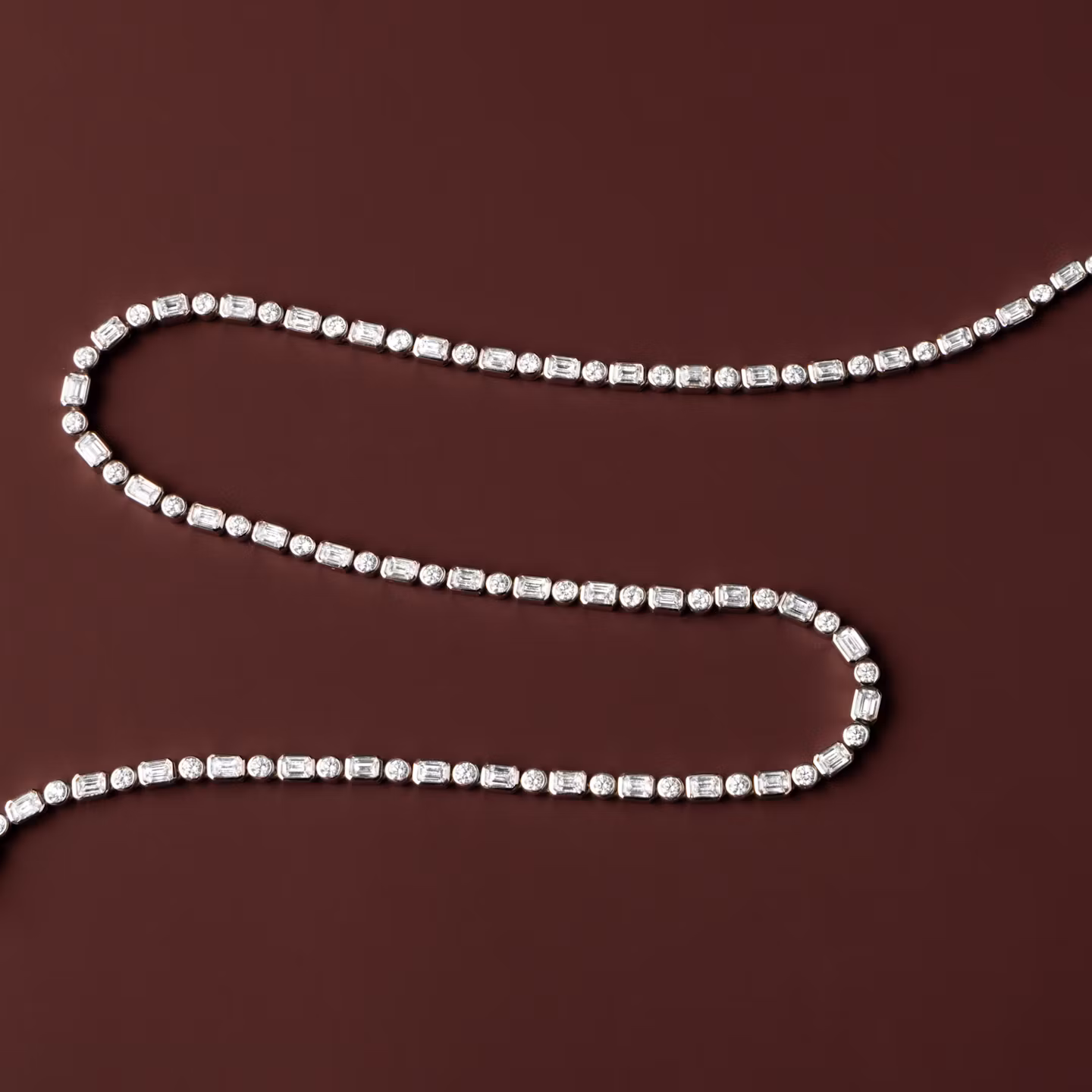 Mixed Bezel Tennis Necklace | Round Brilliant and Emerald | 14k | White Gold | chainLength: 18