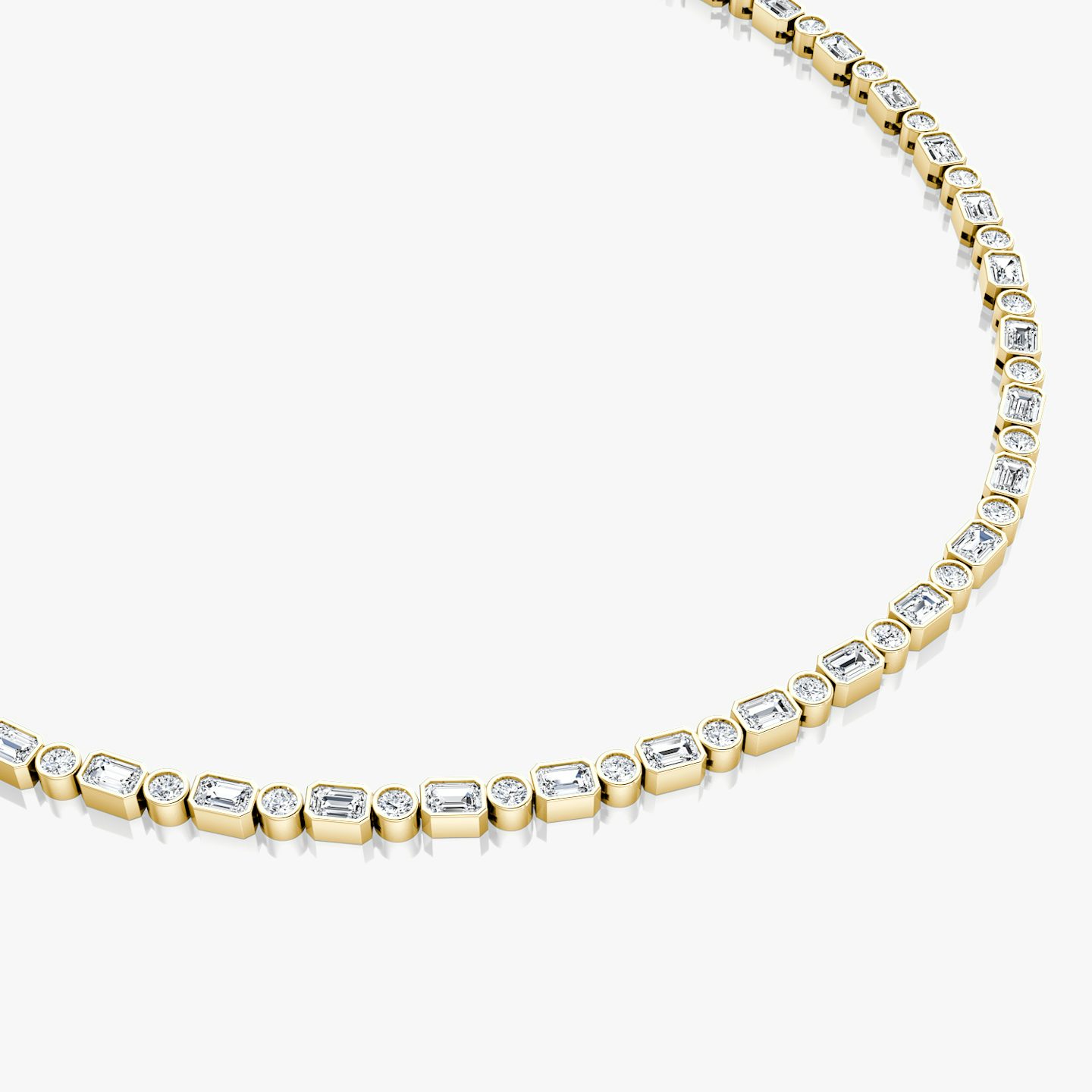 Mixed Bezel Tennis Necklace | Round Brilliant and Emerald | 14k | Yellow Gold | chainLength: 18