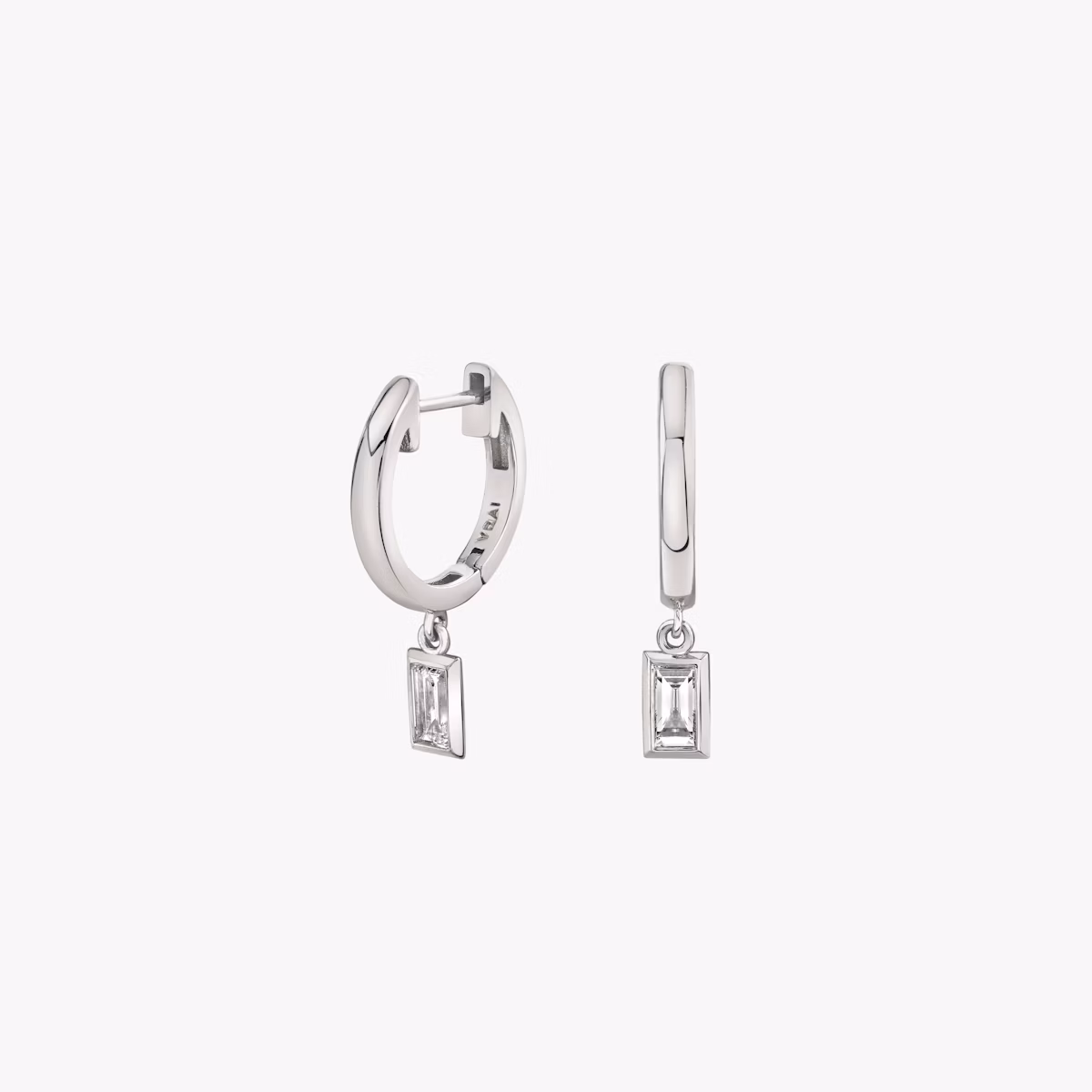 Knife-Edge Bezel Drop Huggie Hoop | Baguette | 14k | White Gold | caratWeight: 0.10ct