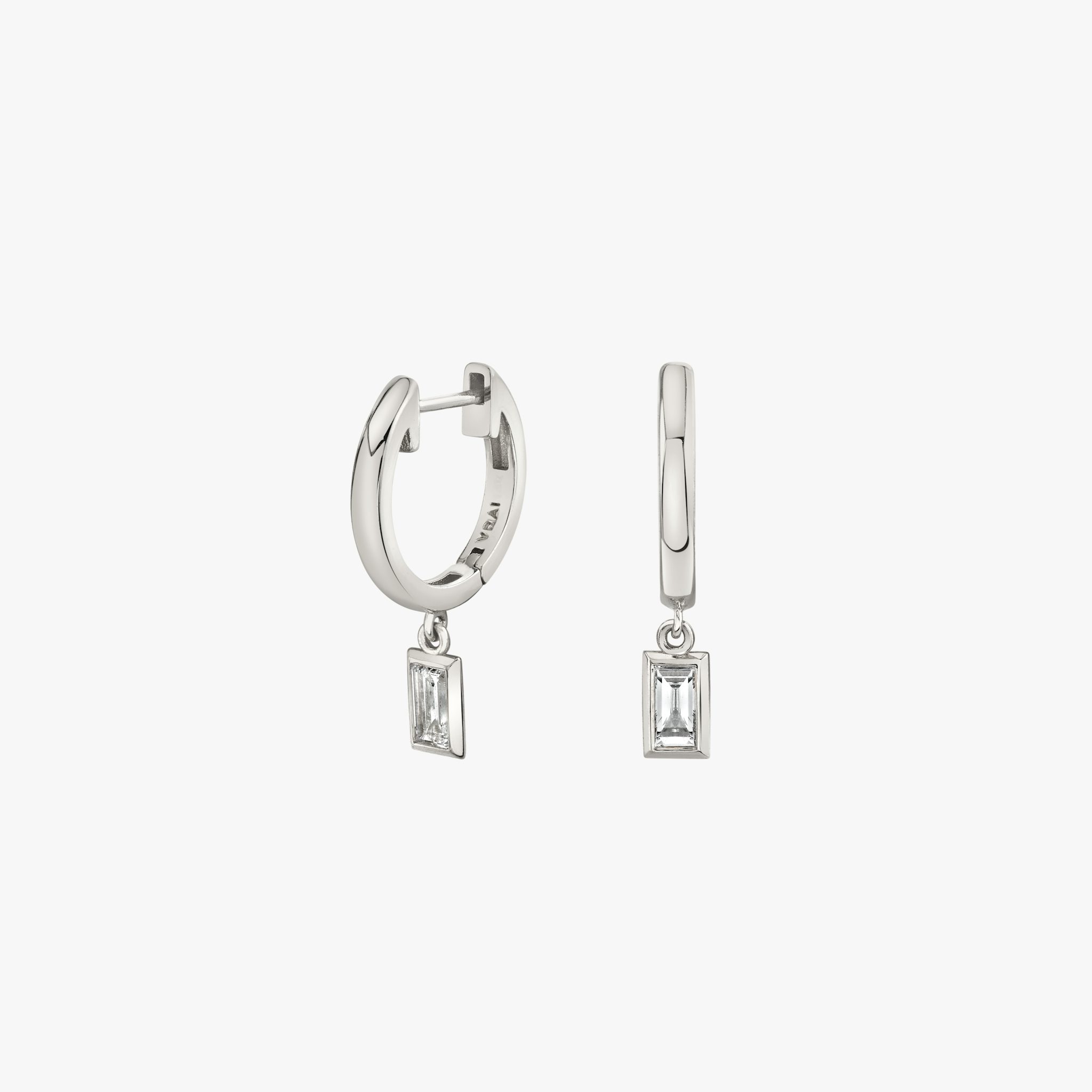 Petite Bezel Drop Huggie Hoop | Baguette | 14k | White Gold | caratWeight: 0.10ct