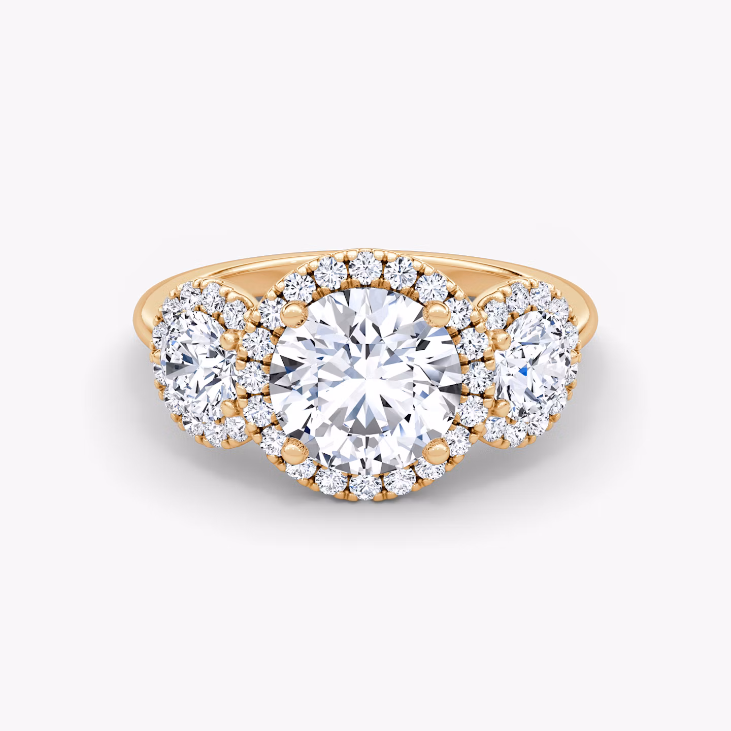 The Three Stone Halo Round Brilliant | Rose Gold