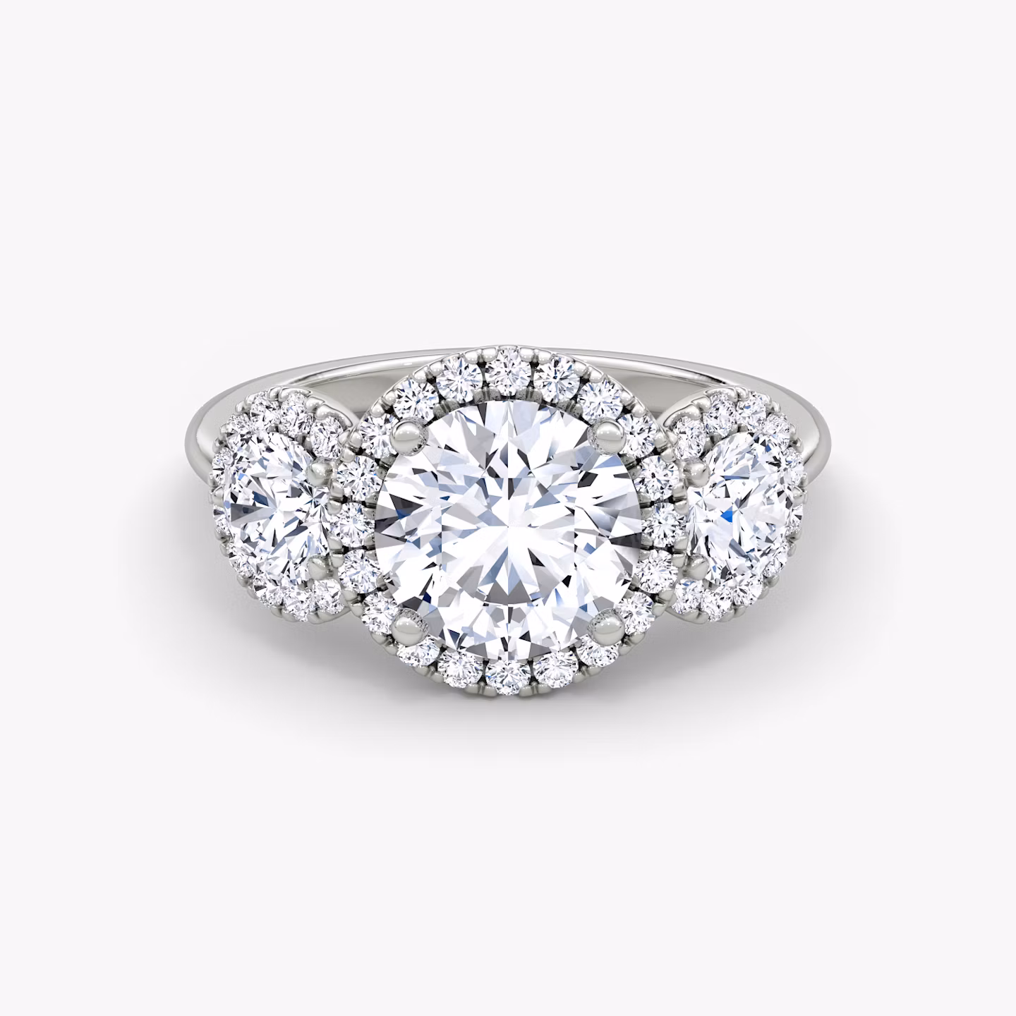 The Three Stone Halo Round Brilliant | White Gold