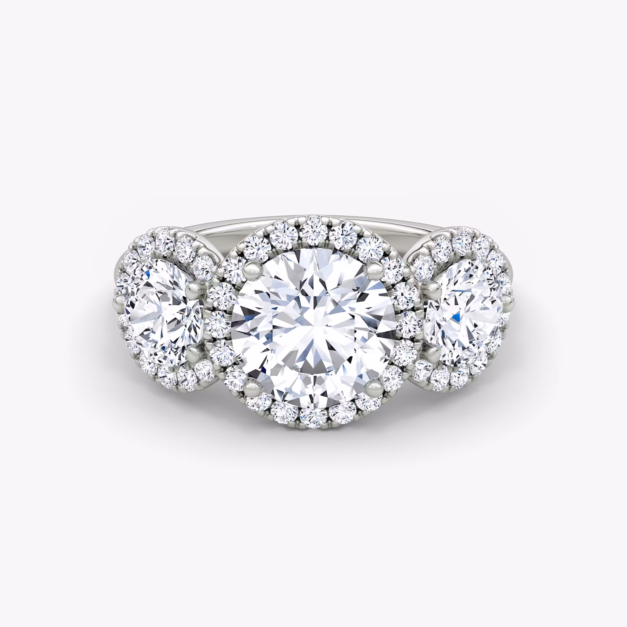 Three Stone Halo Round Brilliant | White Gold