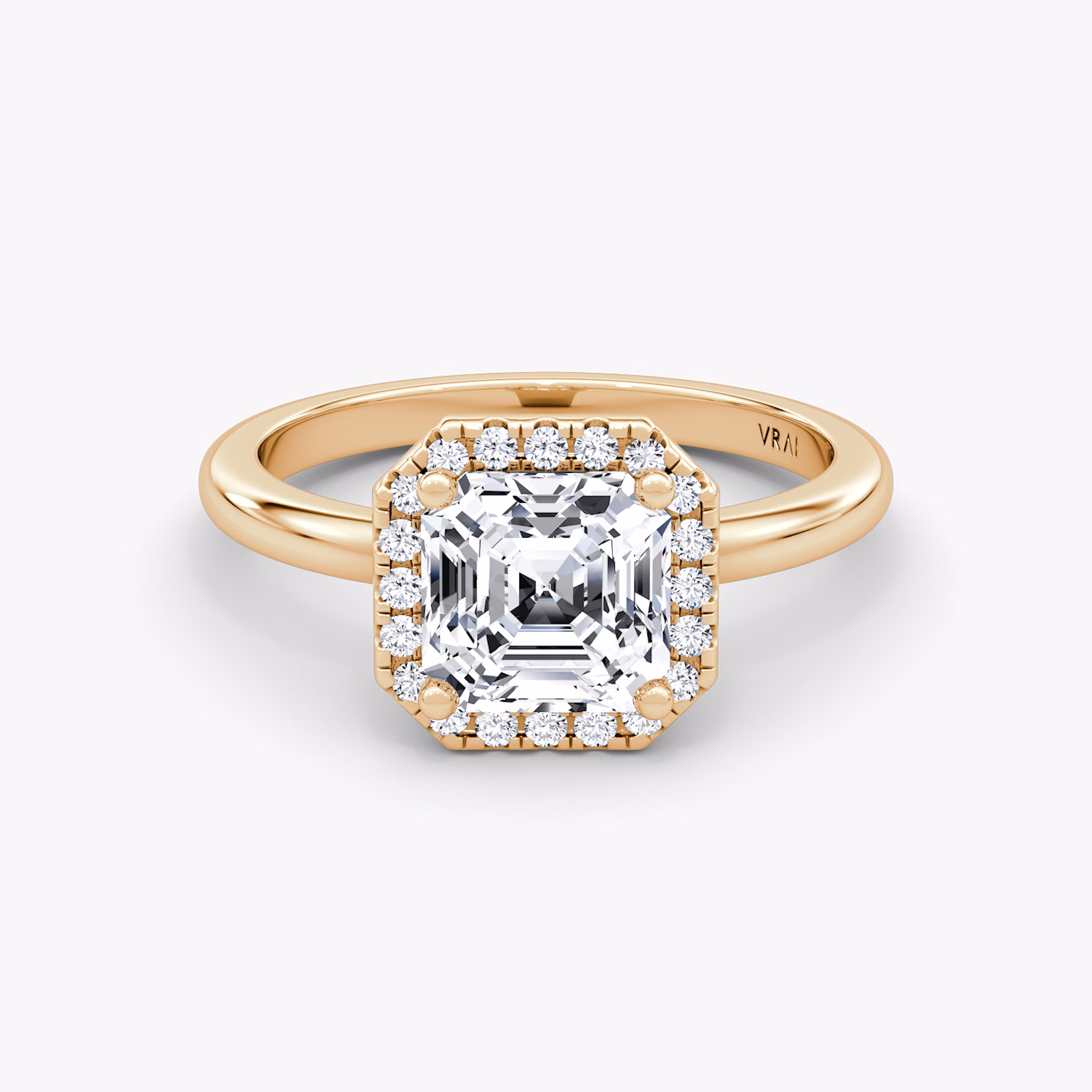 The Halo | Asscher | 14k | Rose Gold | bandAccent: Plain | haloSize: original | diamondOrientation: vertical | caratWeight: other