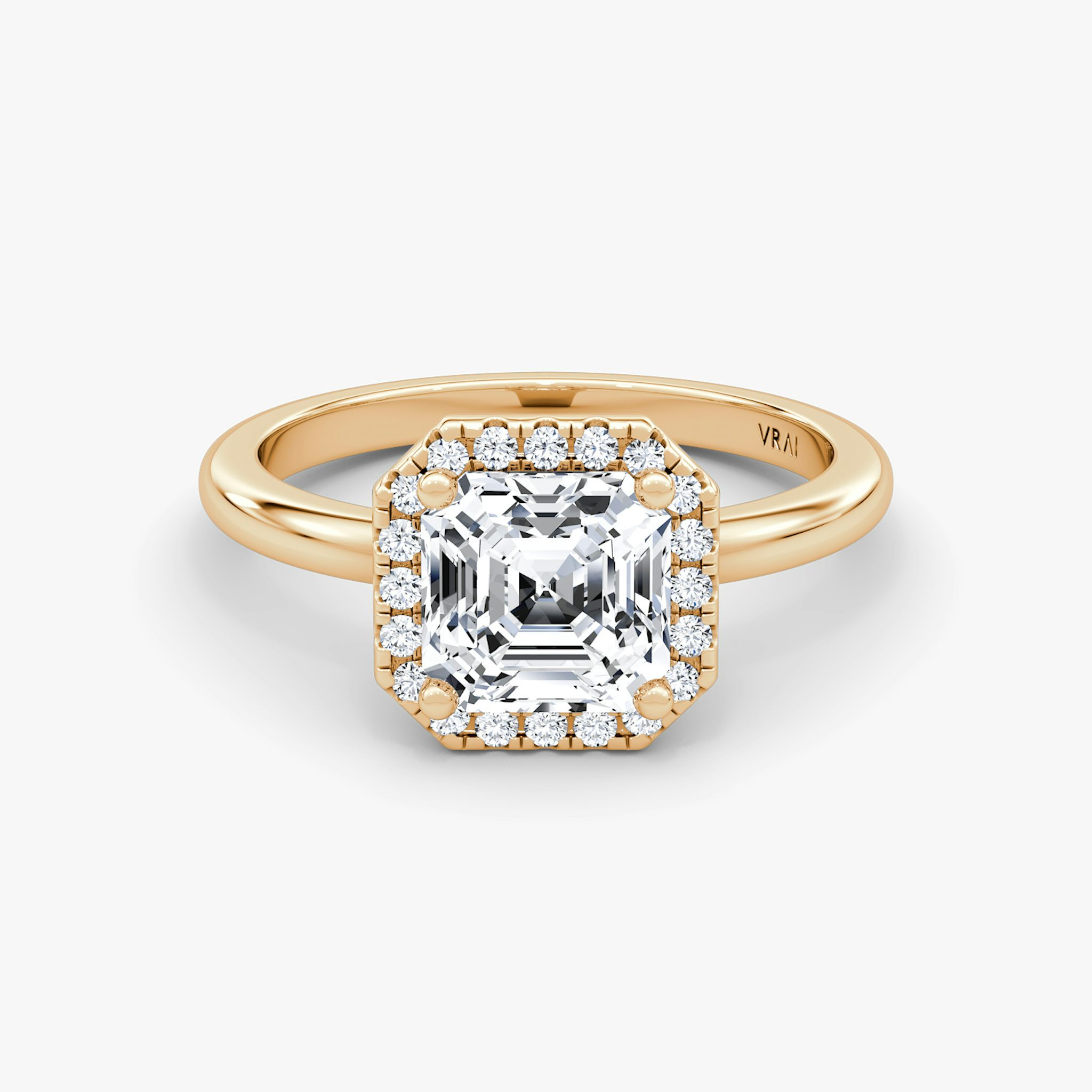 The Halo | Asscher | 14k | Rose Gold | bandAccent: Plain | haloSize: original | diamondOrientation: vertical | caratWeight: other
