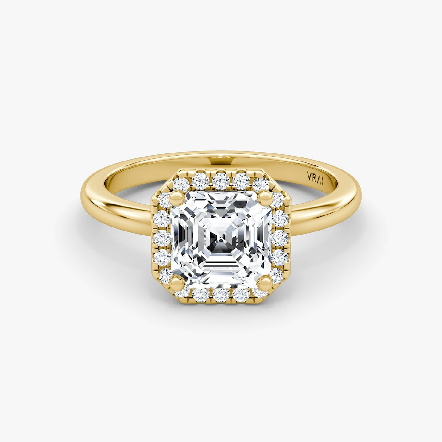 The Halo | Asscher | 18k | Yellow Gold | bandAccent: Plain | haloSize: original | diamondOrientation: vertical | caratWeight: other